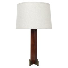 1980s Art Deco Inspired Teak and Brass Table Lamp, Peter Ghyczy Style