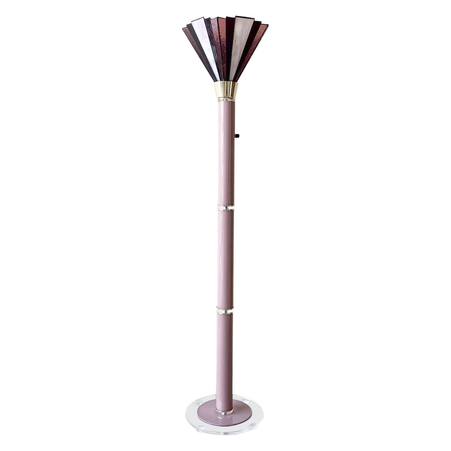 Lámpara de pie Art Decó de Lucita rosa y morada de los años 80