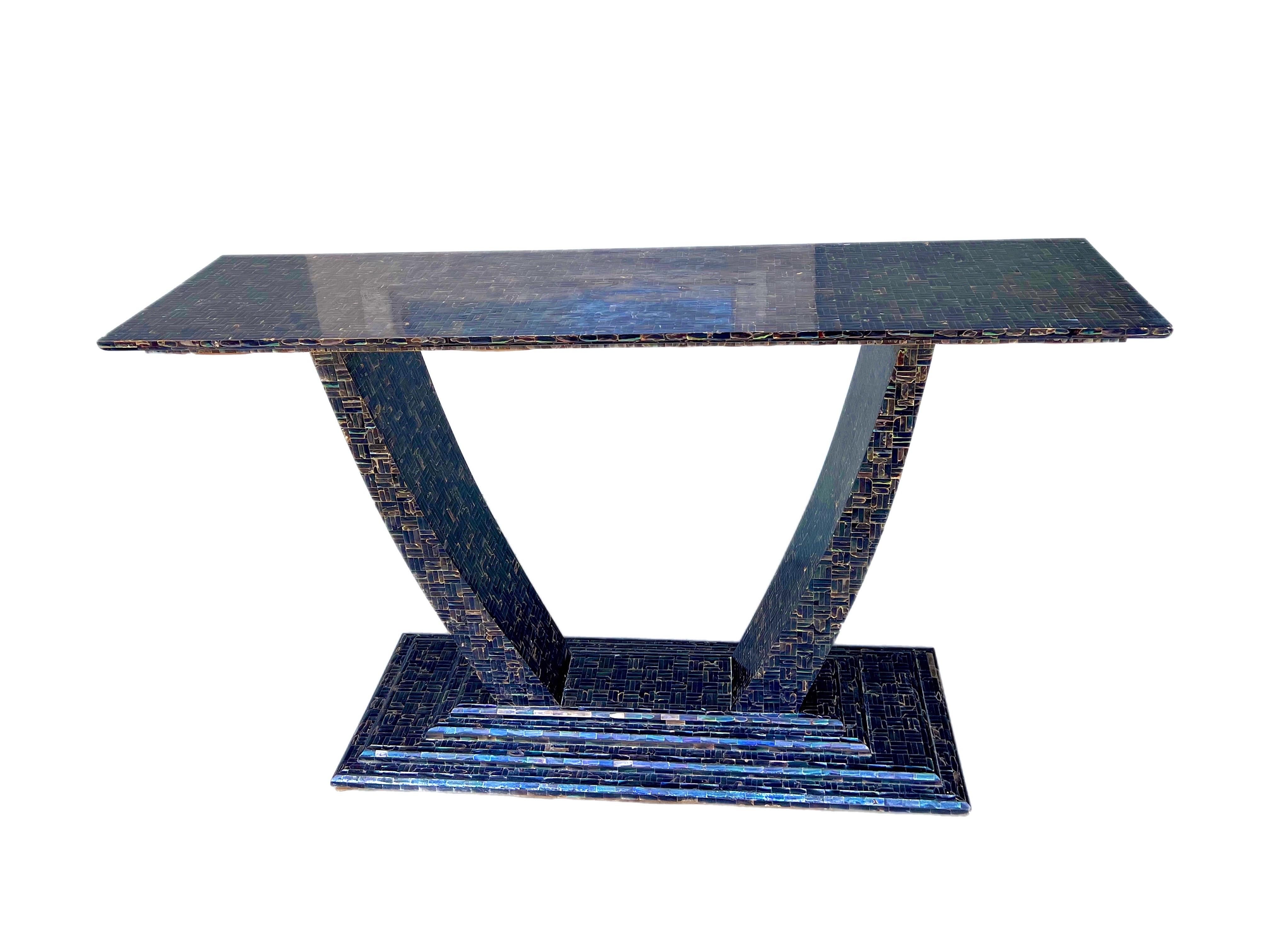 1980s Enrique Garcel style Tessellated Abalone Shell Console Table For Sale 7
