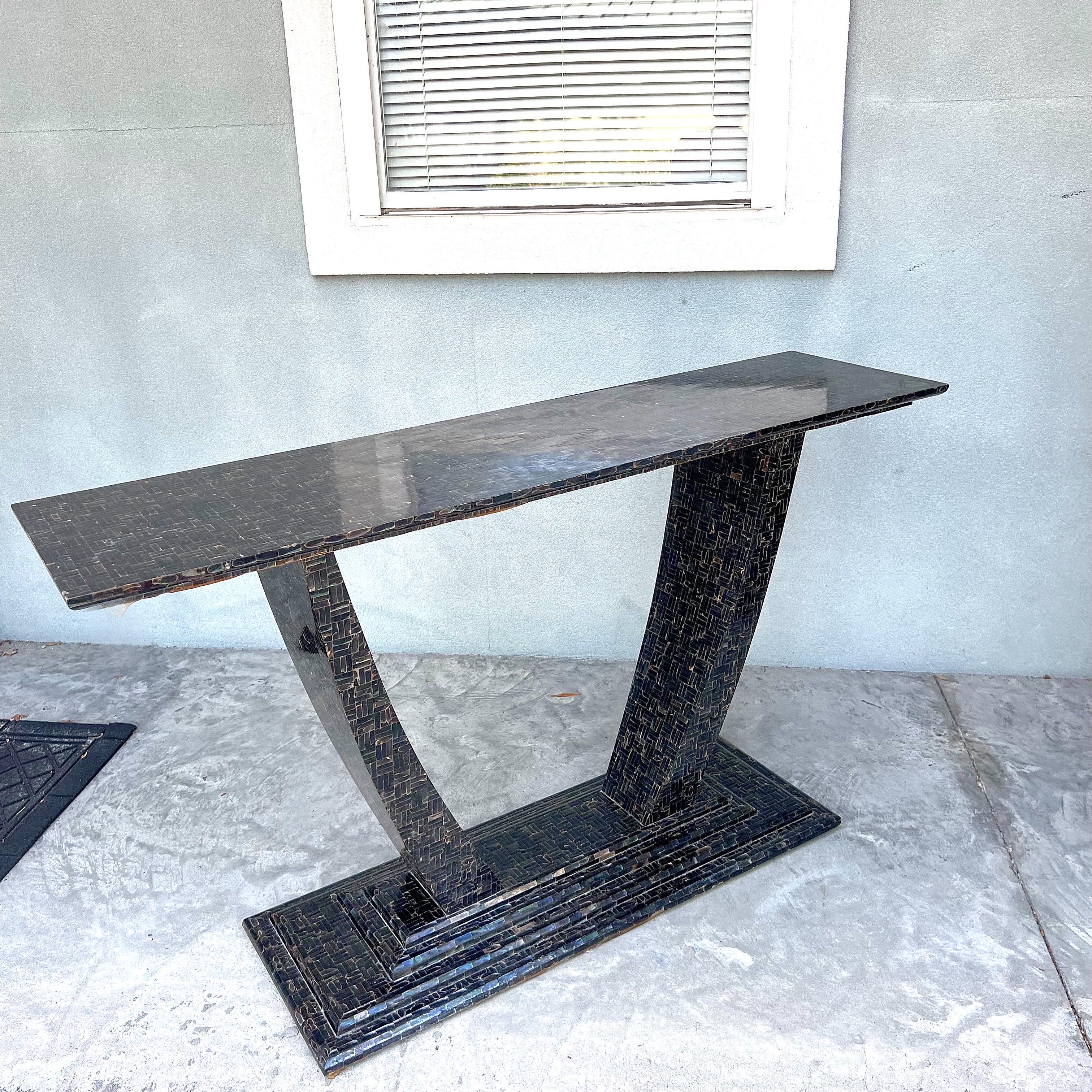 Philippine 1980s Enrique Garcel style Tessellated Abalone Shell Console Table For Sale