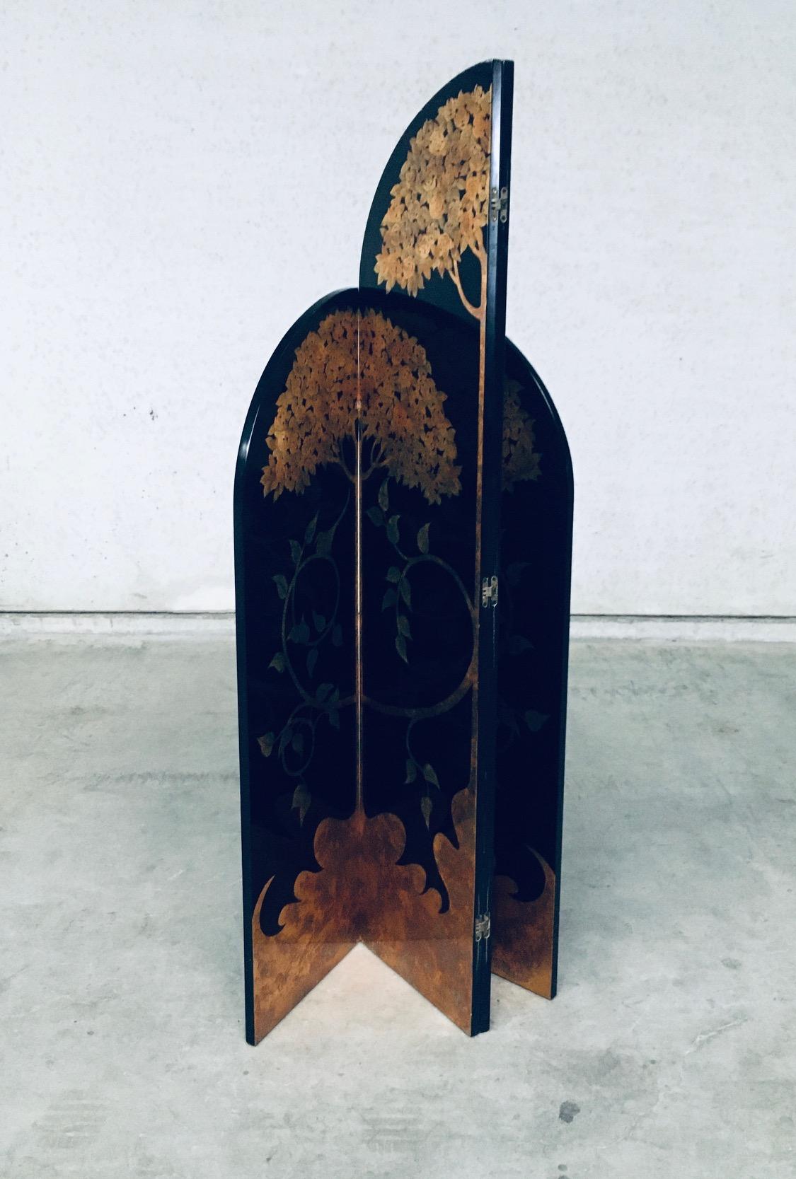 1980's Art Deco Revival Asiatisch Schwarz & Blattgold Bildschirm Raumtrenner im Angebot 3