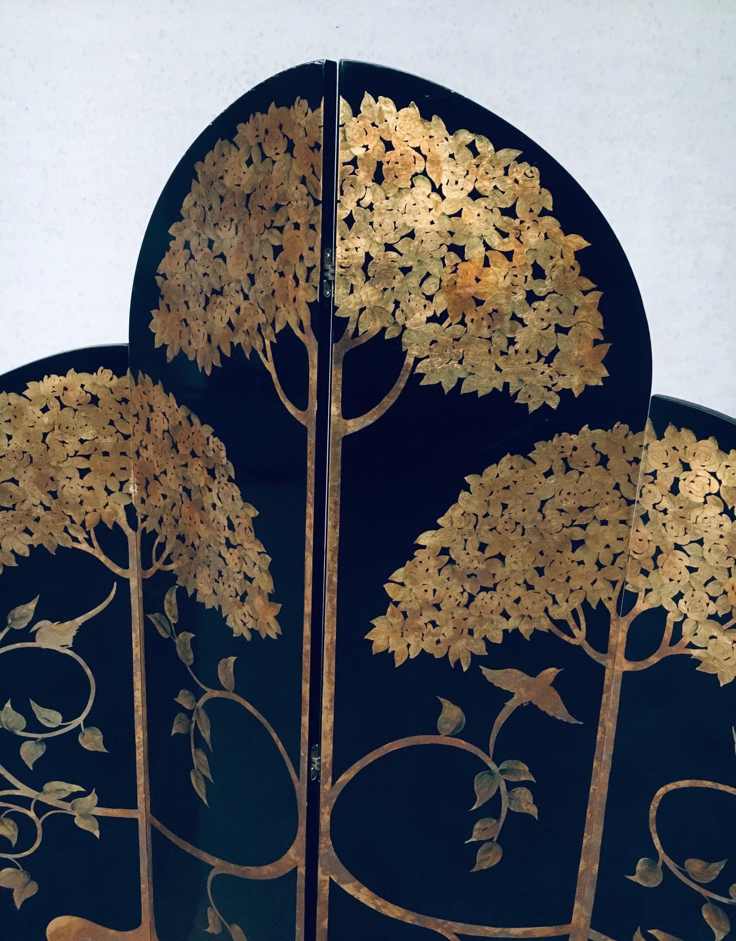 1980's Art Deco Revival Asiatisch Schwarz & Blattgold Bildschirm Raumtrenner im Angebot 7