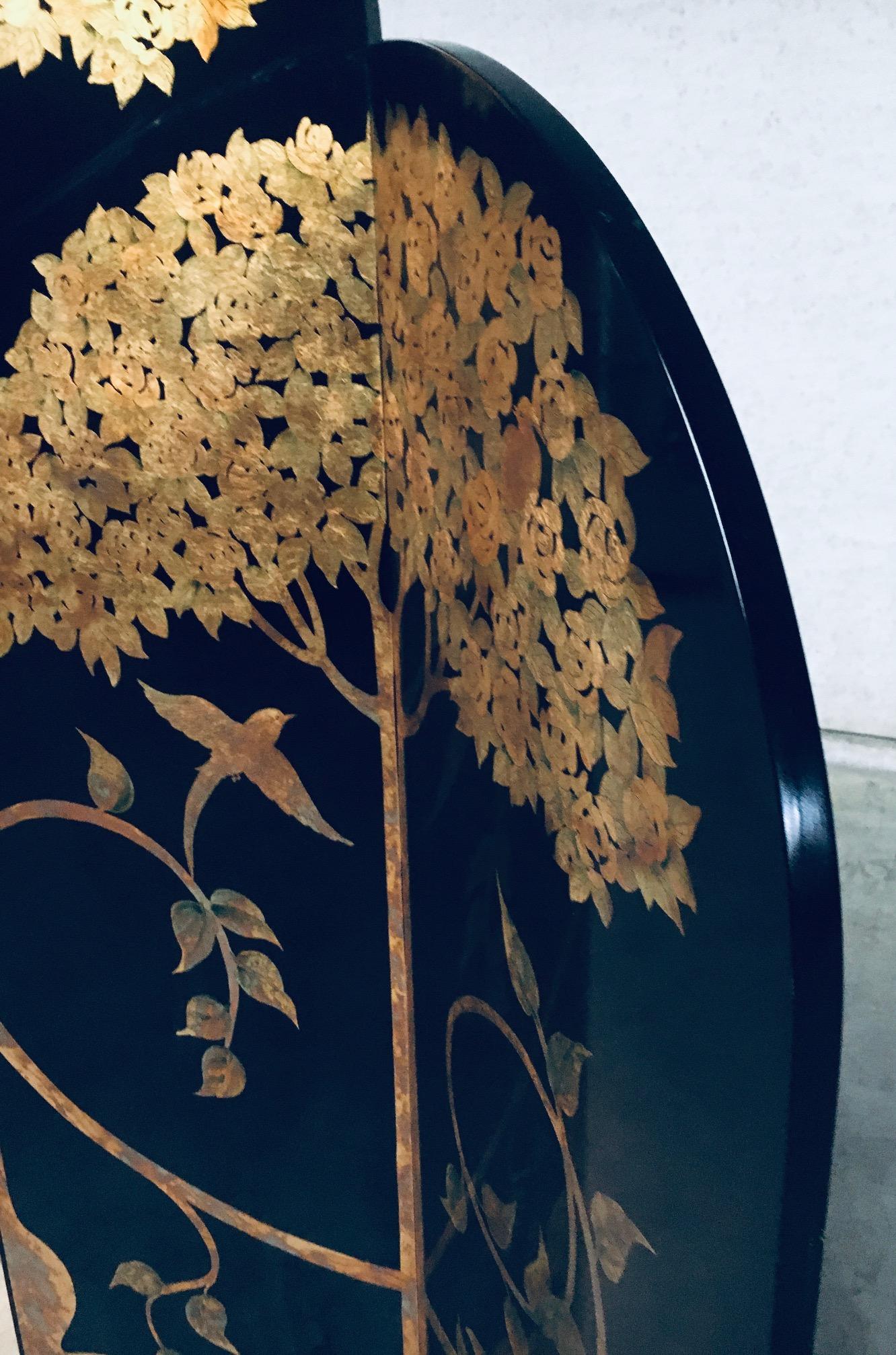 1980's Art Deco Revival Asiatisch Schwarz & Blattgold Bildschirm Raumtrenner im Angebot 8