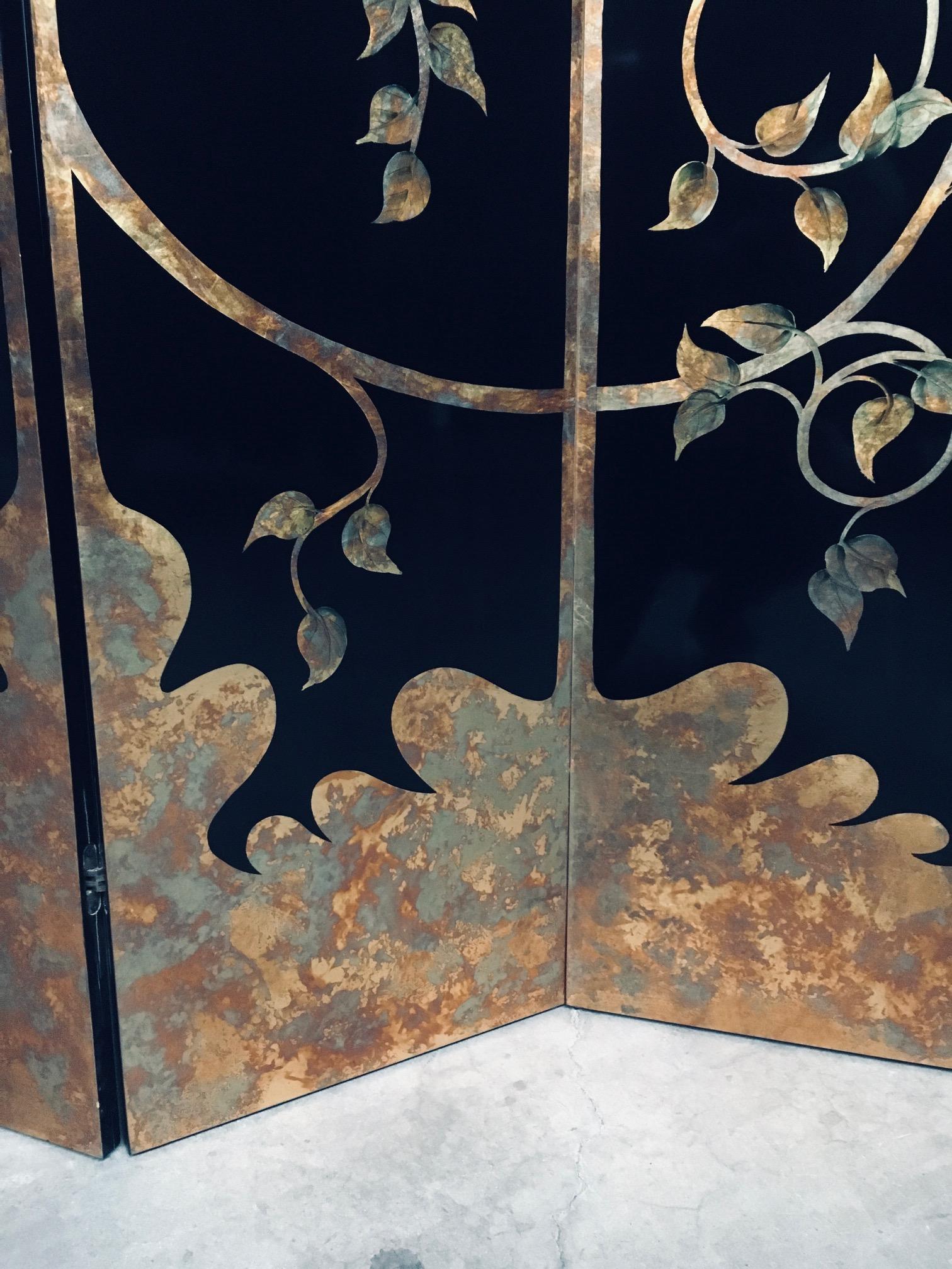 1980's Art Deco Revival Asiatisch Schwarz & Blattgold Bildschirm Raumtrenner im Angebot 10
