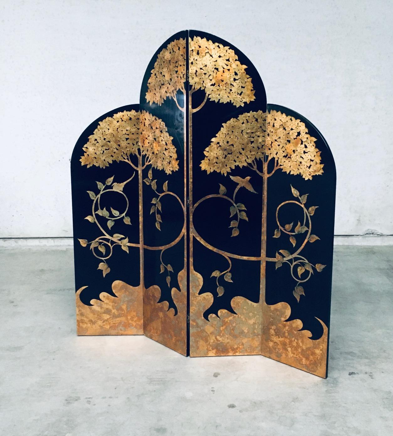 1980's Art Deco Revival Asiatisch Schwarz & Blattgold Bildschirm Raumtrenner (Japonismus) im Angebot