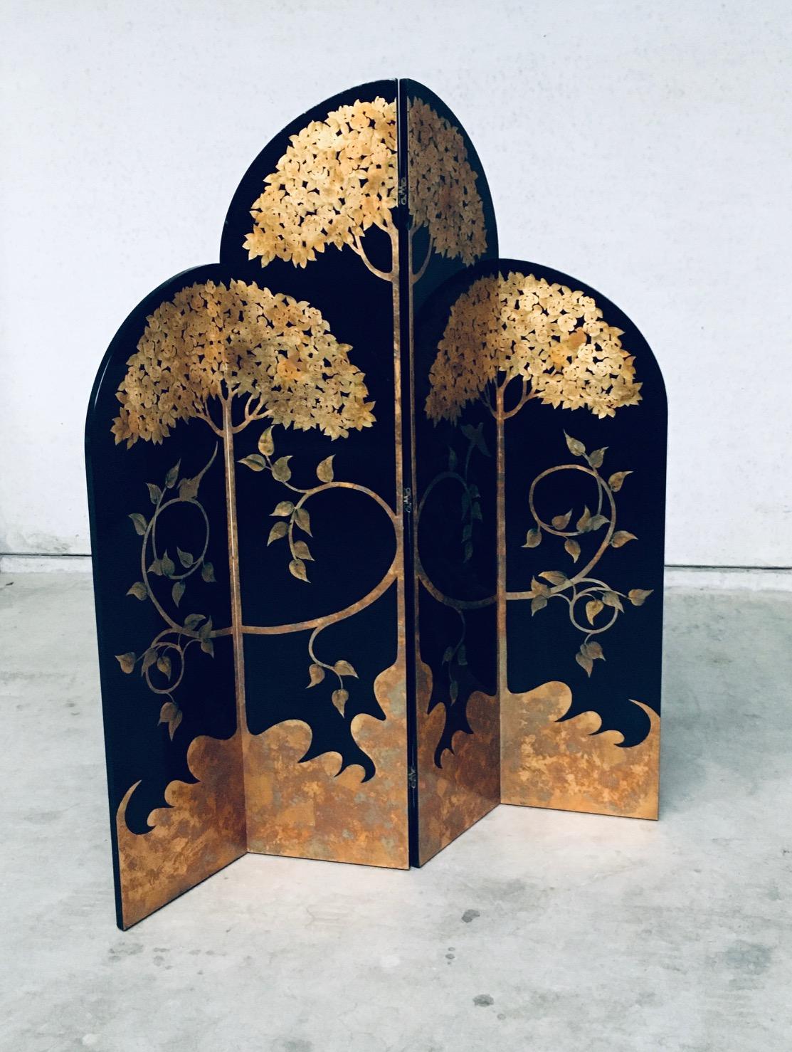 1980's Art Deco Revival Asiatisch Schwarz & Blattgold Bildschirm Raumtrenner (Thailändisch) im Angebot