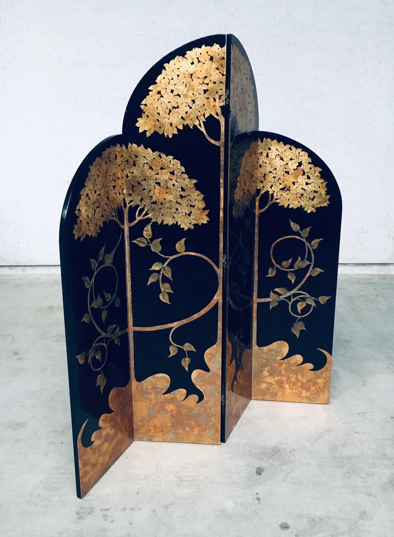 1980's Art Deco Revival Asiatisch Schwarz & Blattgold Bildschirm Raumtrenner (Lackiert) im Angebot