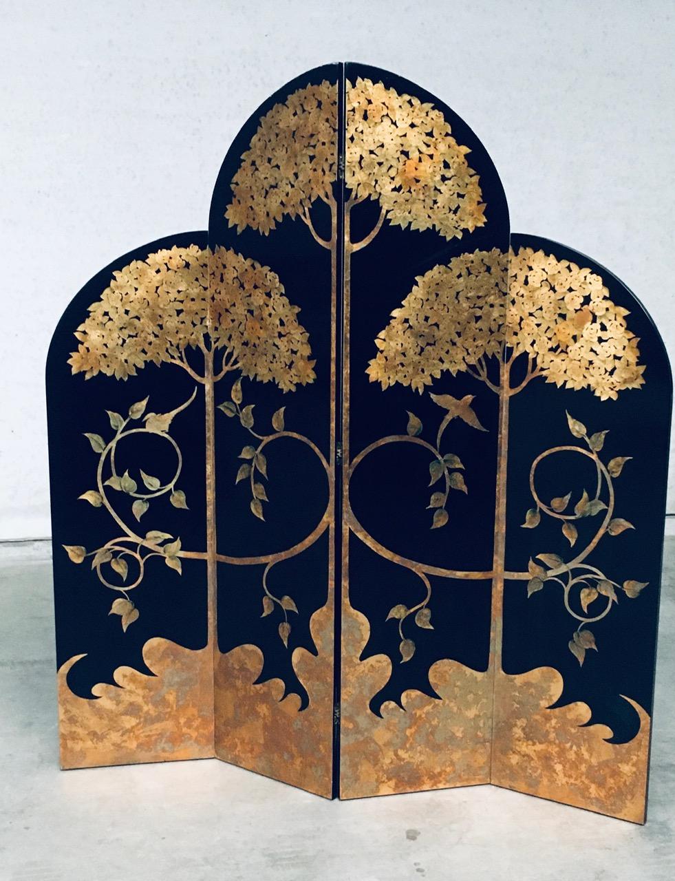 1980's Art Deco Revival Asiatisch Schwarz & Blattgold Bildschirm Raumtrenner im Zustand „Gut“ im Angebot in Oud-Turnhout, VAN