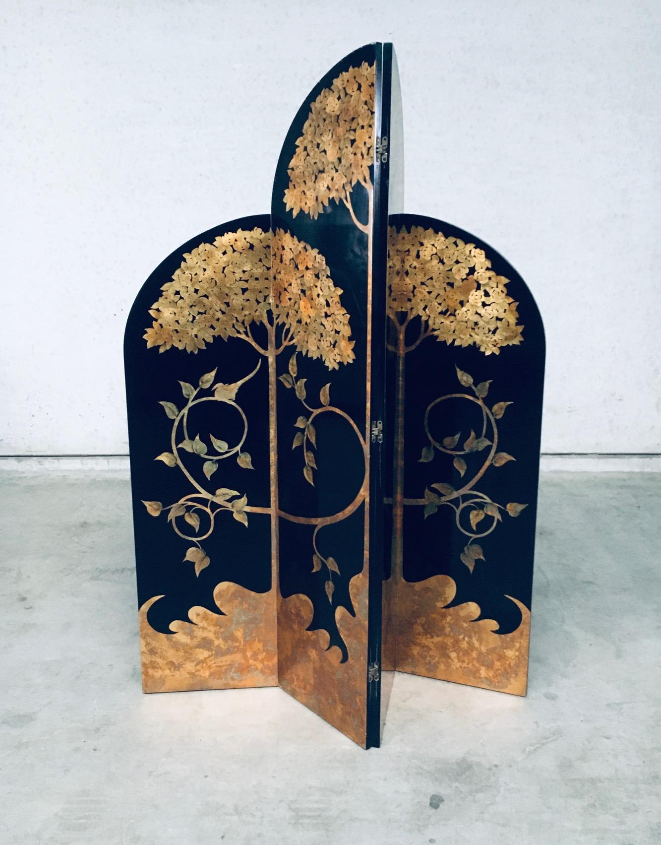 1980's Art Deco Revival Asiatisch Schwarz & Blattgold Bildschirm Raumtrenner im Angebot 1