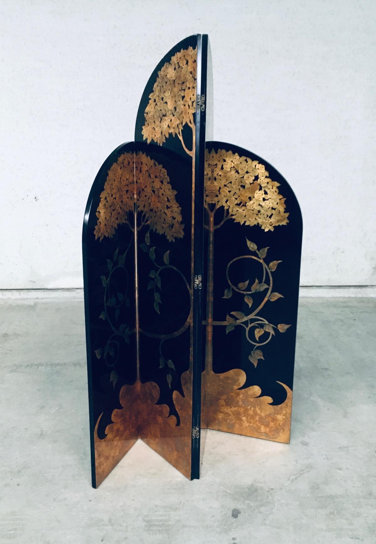 1980's Art Deco Revival Asiatisch Schwarz & Blattgold Bildschirm Raumtrenner im Angebot 2