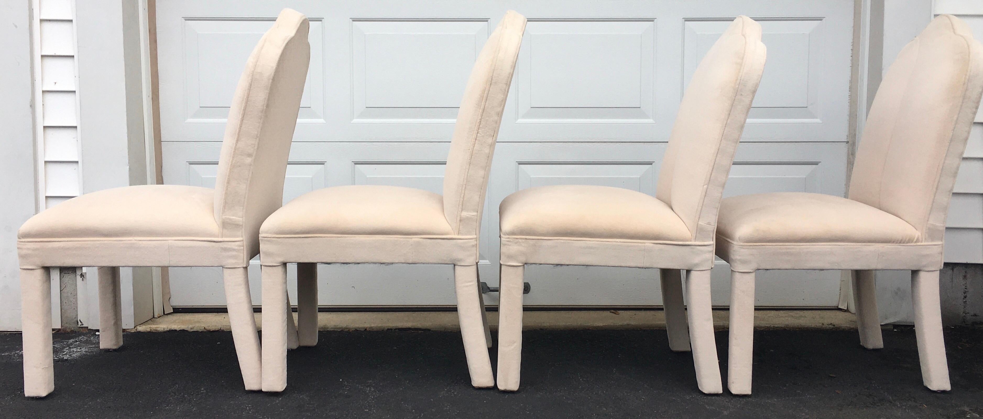 1980s Art Deco Revival Upholstered Parsons Dining Chairs, Milo Baughman Style In Good Condition In Lambertville, NJ