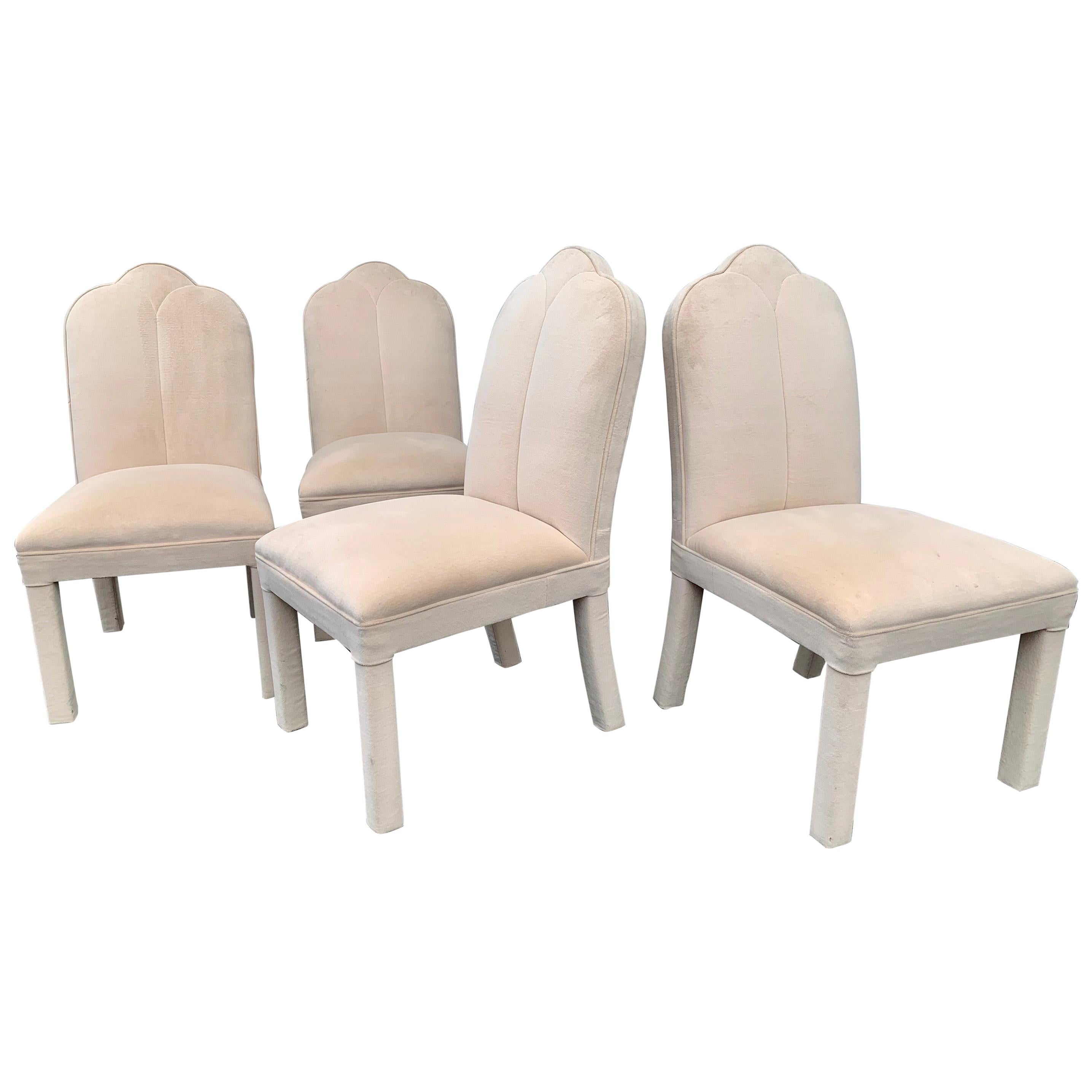 1980s Art Deco Revival Upholstered Parsons Dining Chairs, Milo Baughman Style