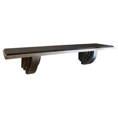 1980s Art Deco Shelf in Silver-Plated Steel and Black Marble.