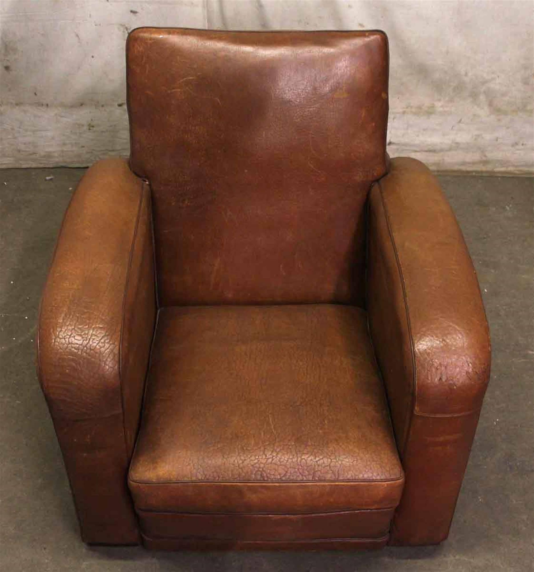 1980s Art Deco Style French Leather Club Chair In Excellent Condition In New York, NY