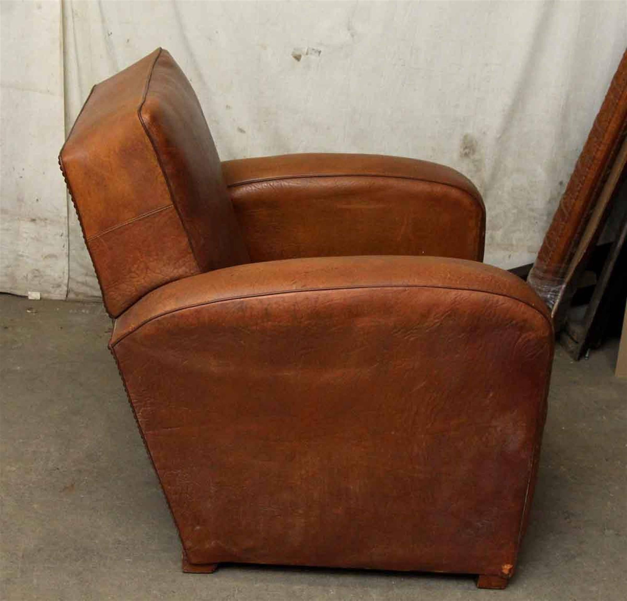 Late 20th Century 1980s Art Deco Style French Leather Club Chair