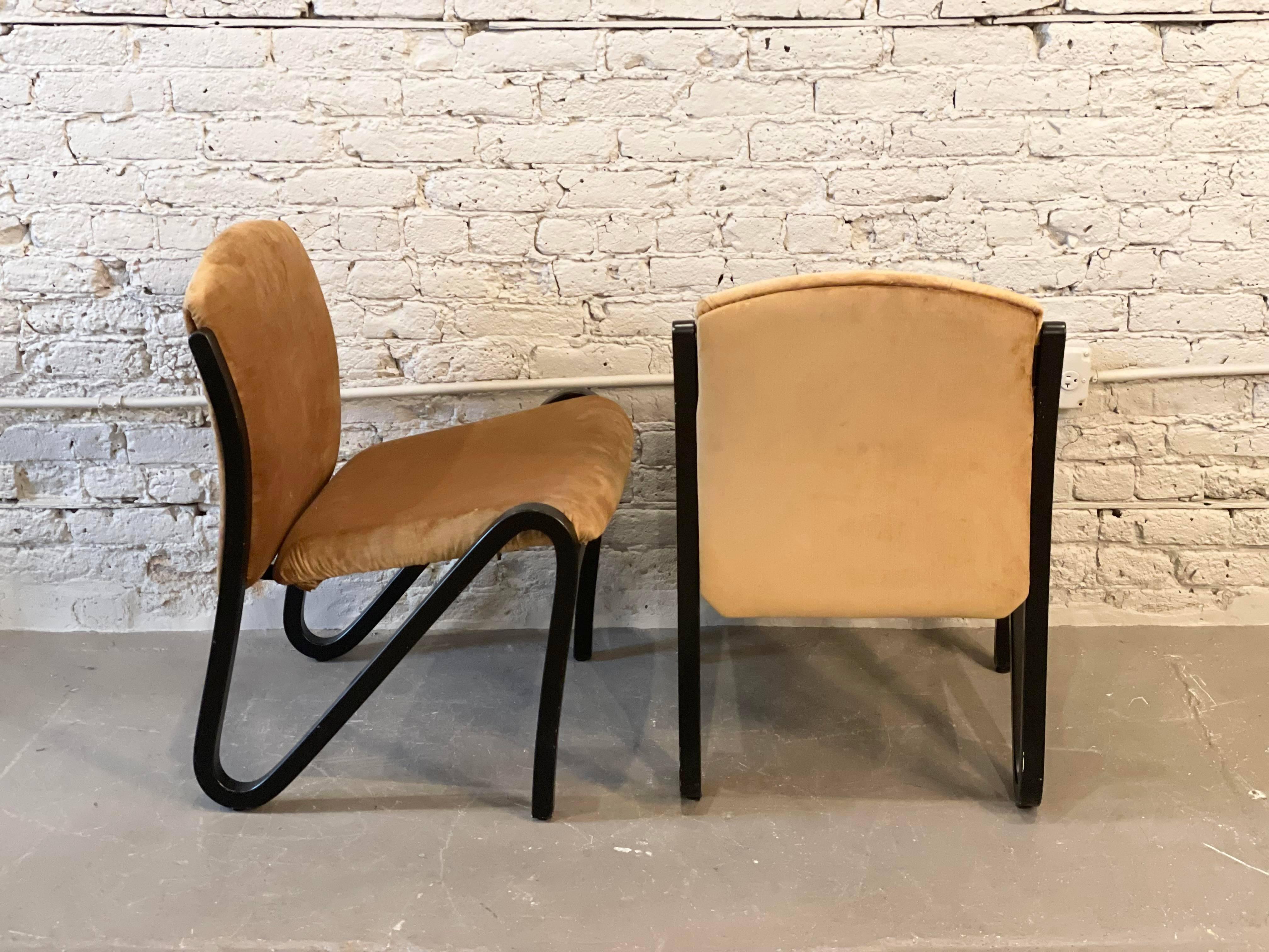 Super cool and surprisingly comfortable Z chairs. Purchased at an estate sale - the chairs were recently reupholstered but I suggest to redo them

Dimensions: 22