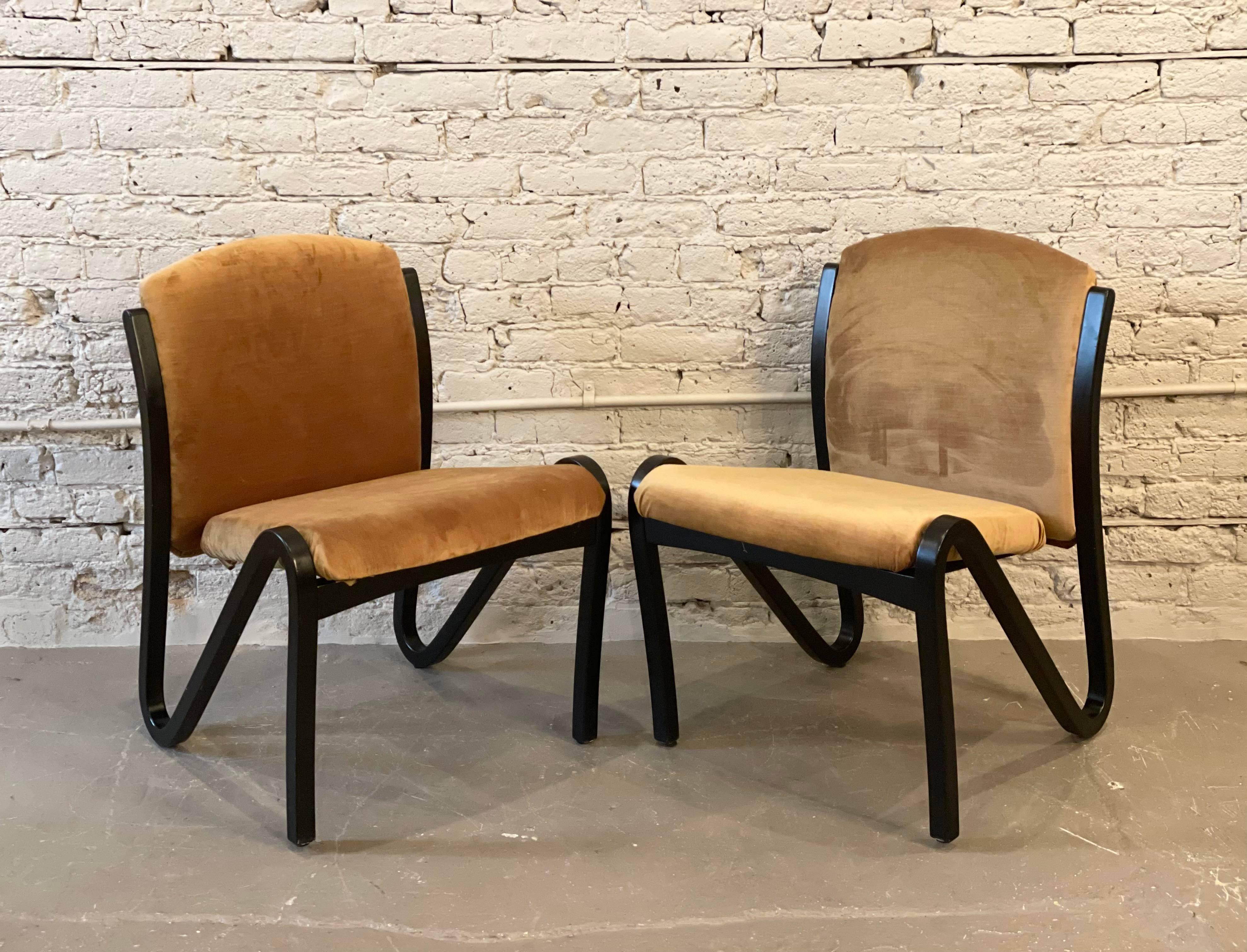 1980s Art Deco Z Chairs in Upholstery with Wood, a Pair In Good Condition In Chicago, IL