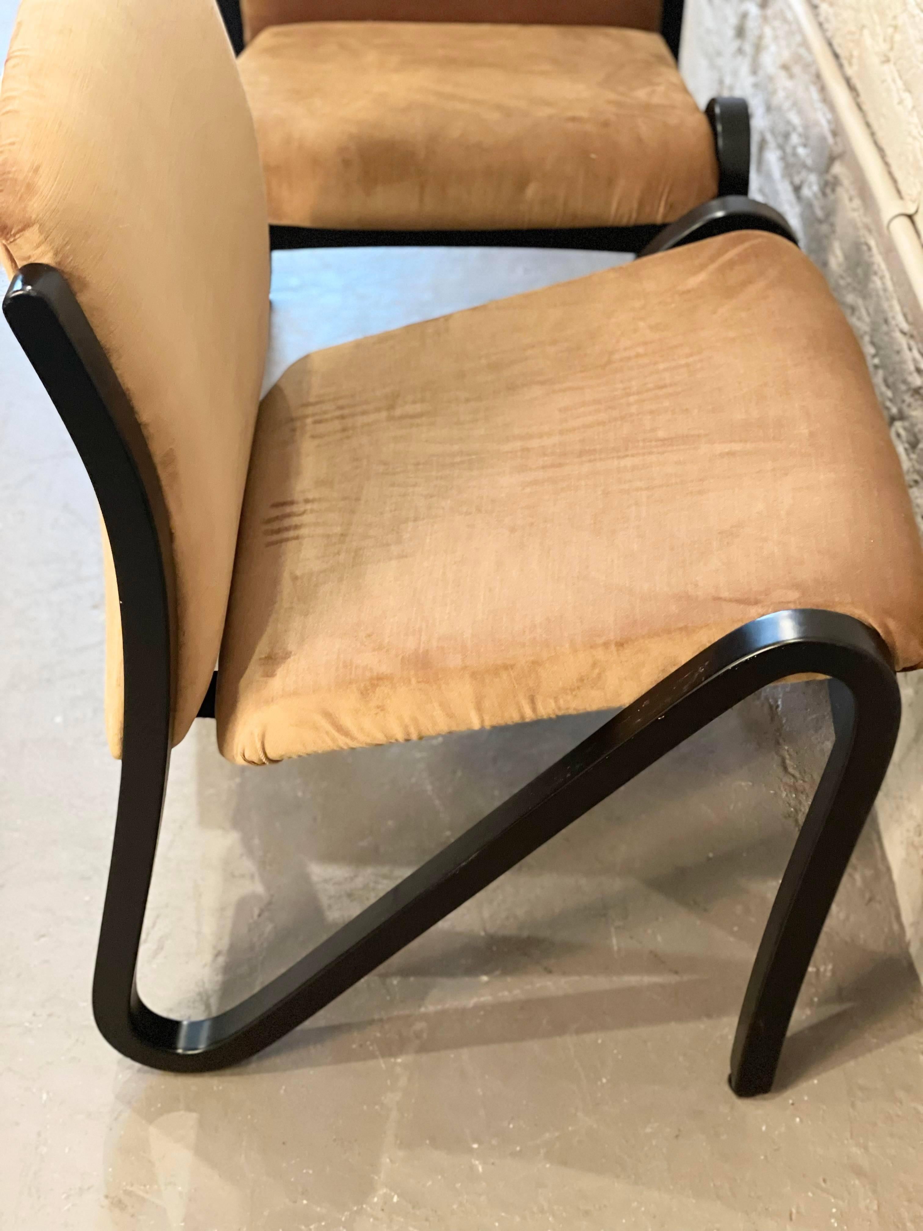 20th Century 1980s Art Deco Z Chairs in Upholstery with Wood, a Pair