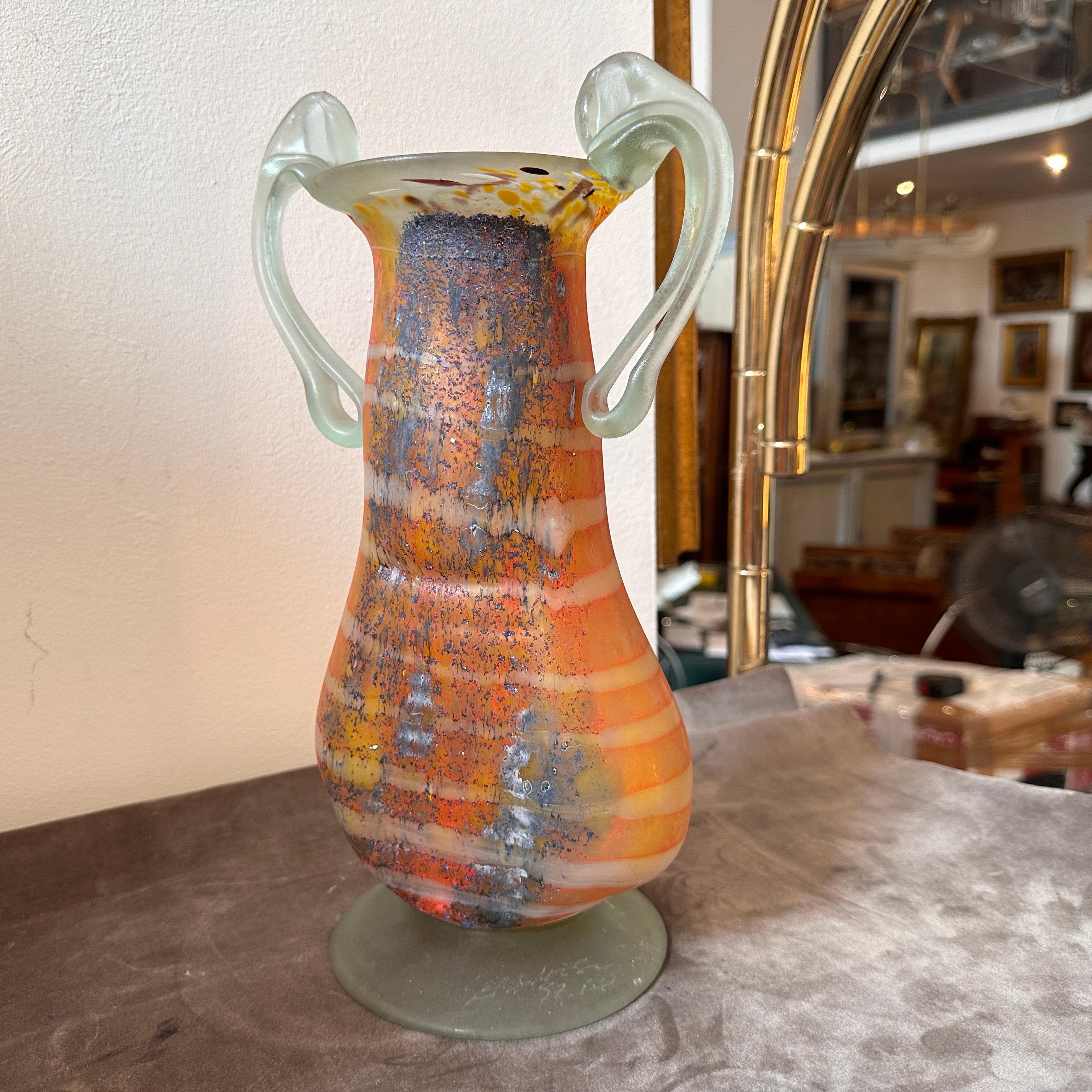 Vaso ad anfora in vetro di Murano stile Art Nouveau degli anni '80 in vendita 1