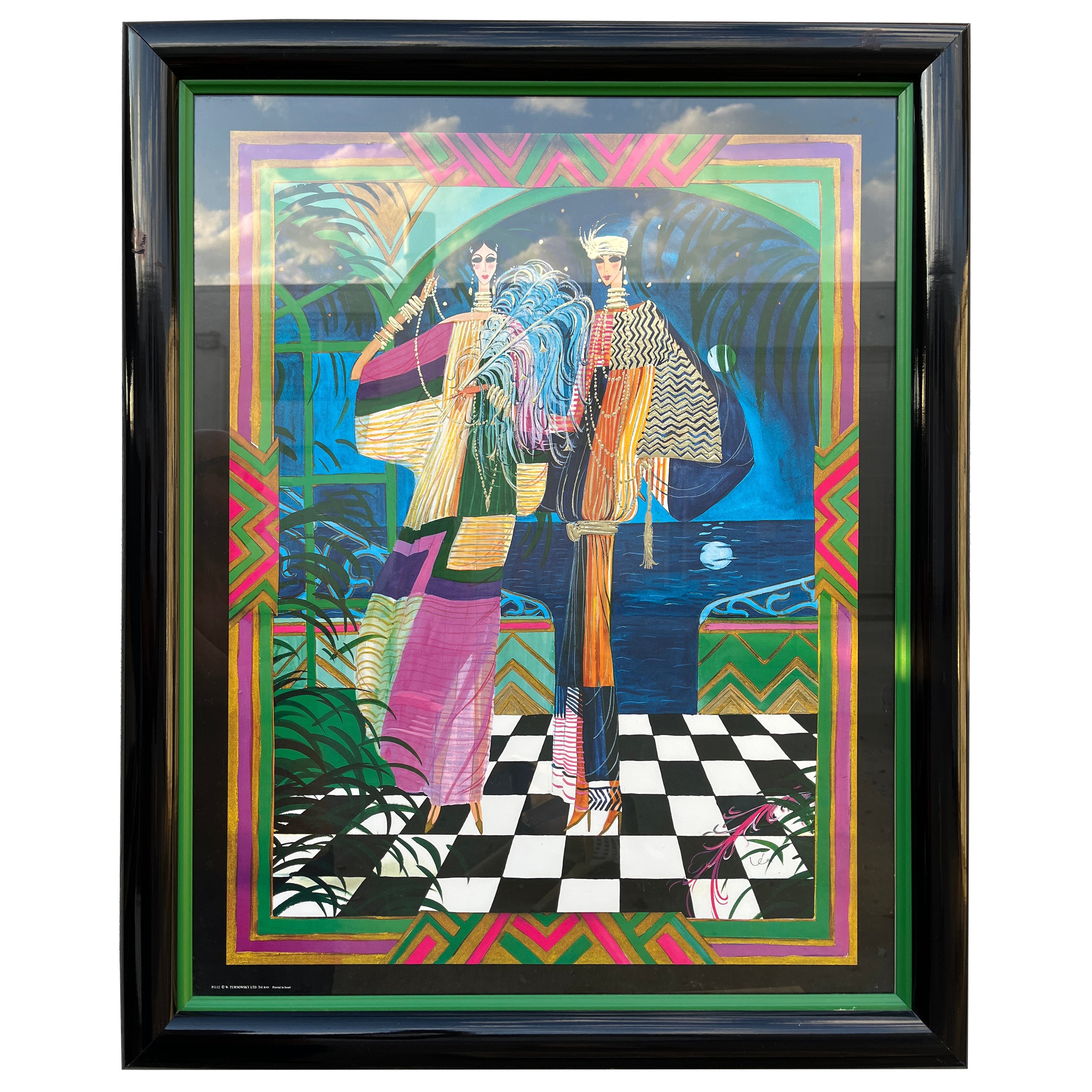 1980s ArtDeco Revival Fashion Illustration Print Framed and Signed by the Artist For Sale