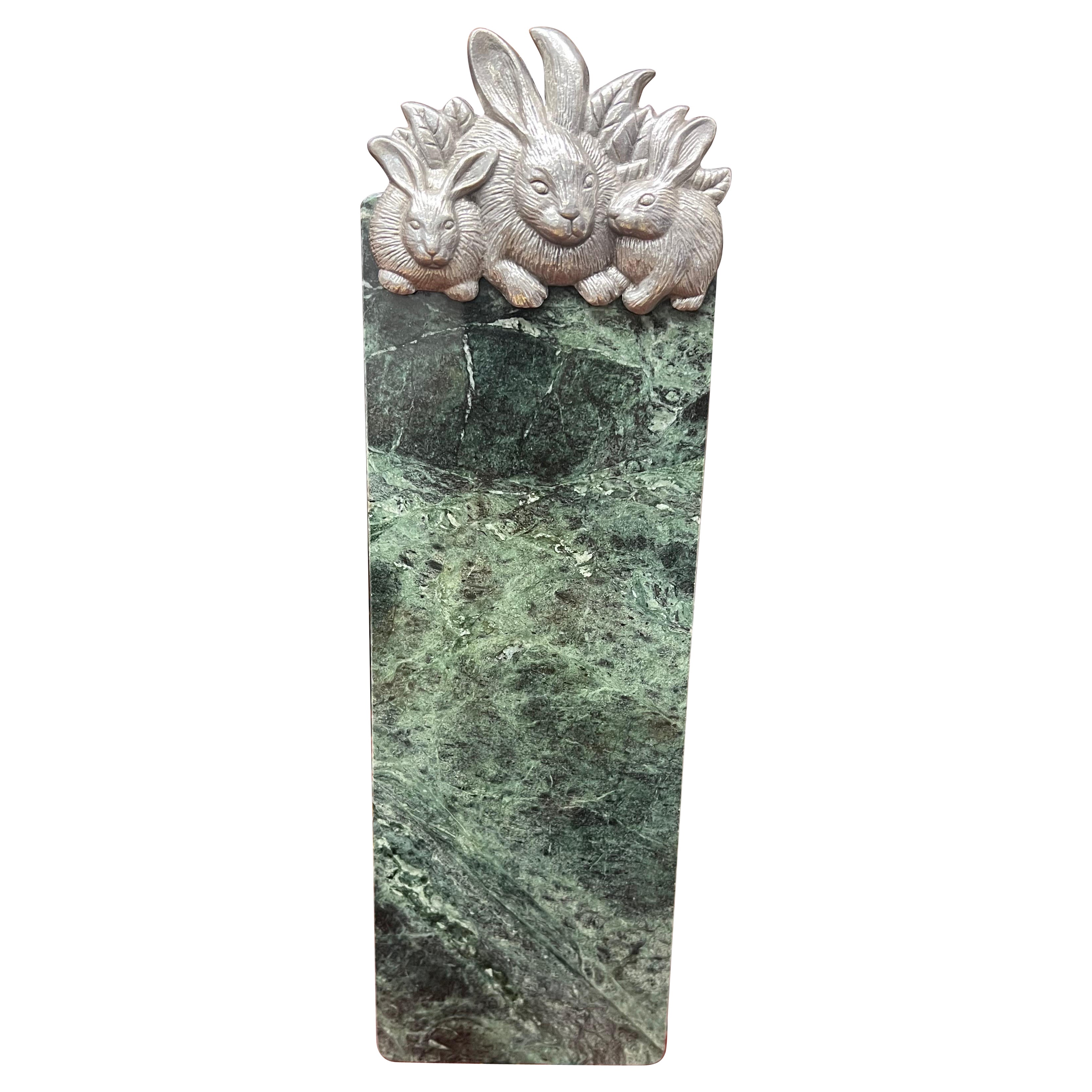 1980s Arthur Court Rabbit Bunny Green Marble Cheeseboard