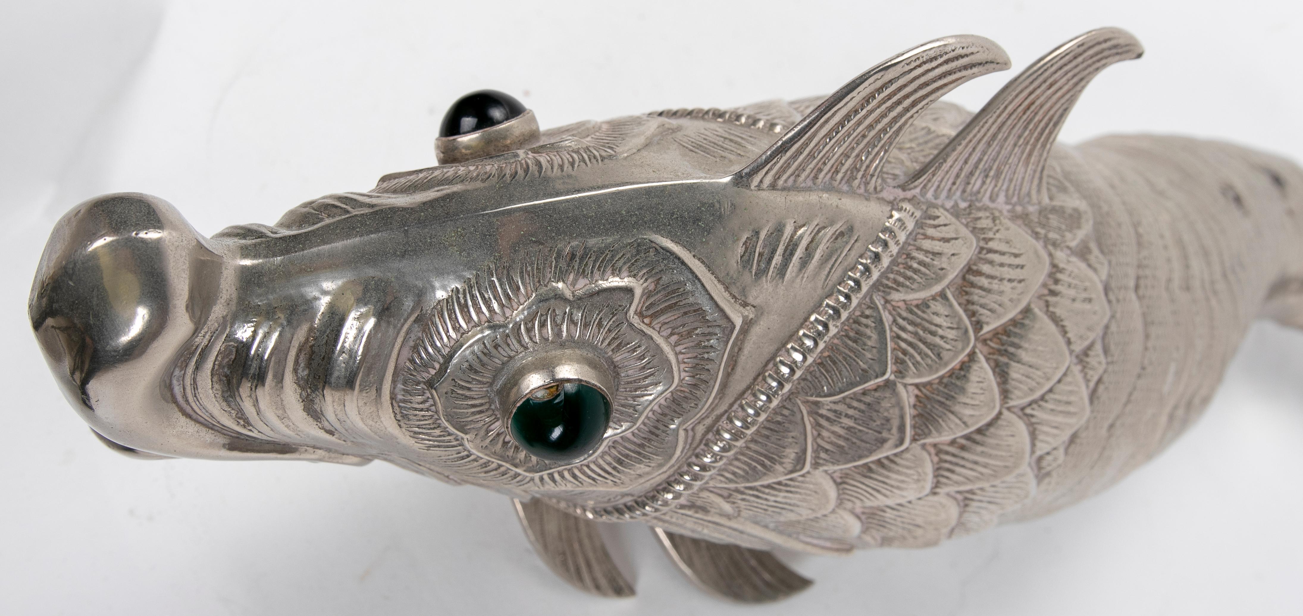 1980s Articulated Silver Fish with Glass Eyes  7