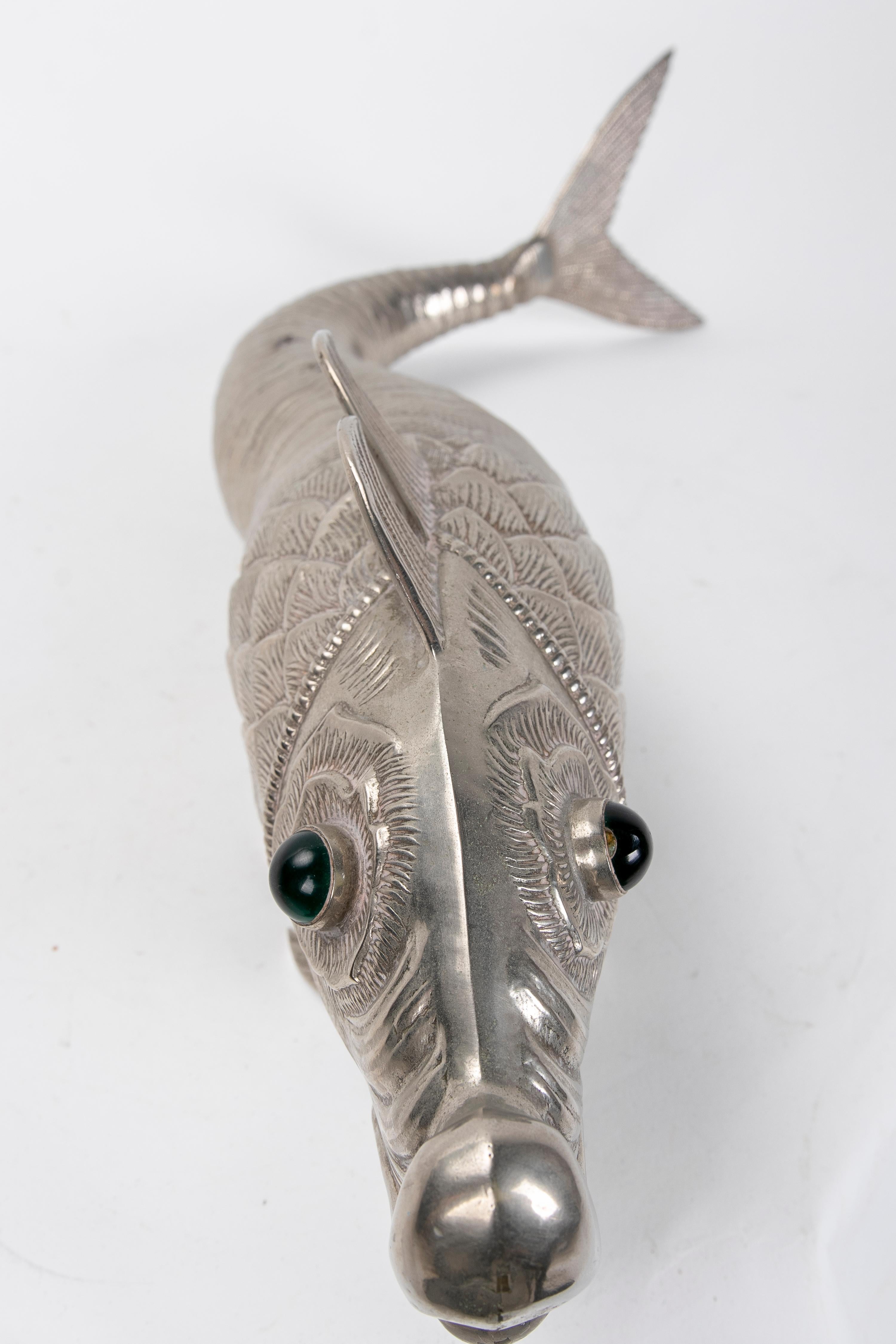 1980s Articulated Silver Fish with Glass Eyes  8