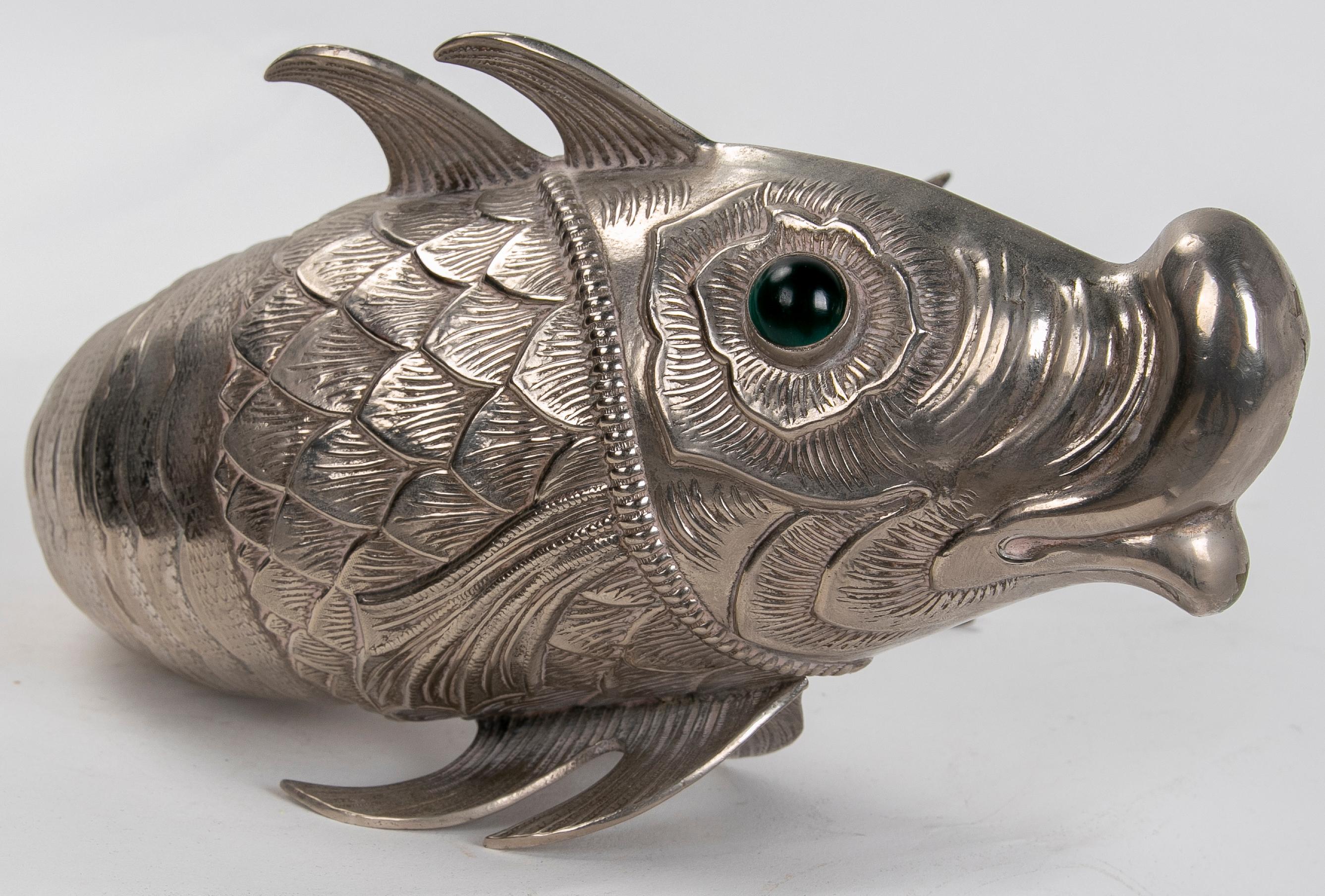 European 1980s Articulated Silver Fish with Glass Eyes 