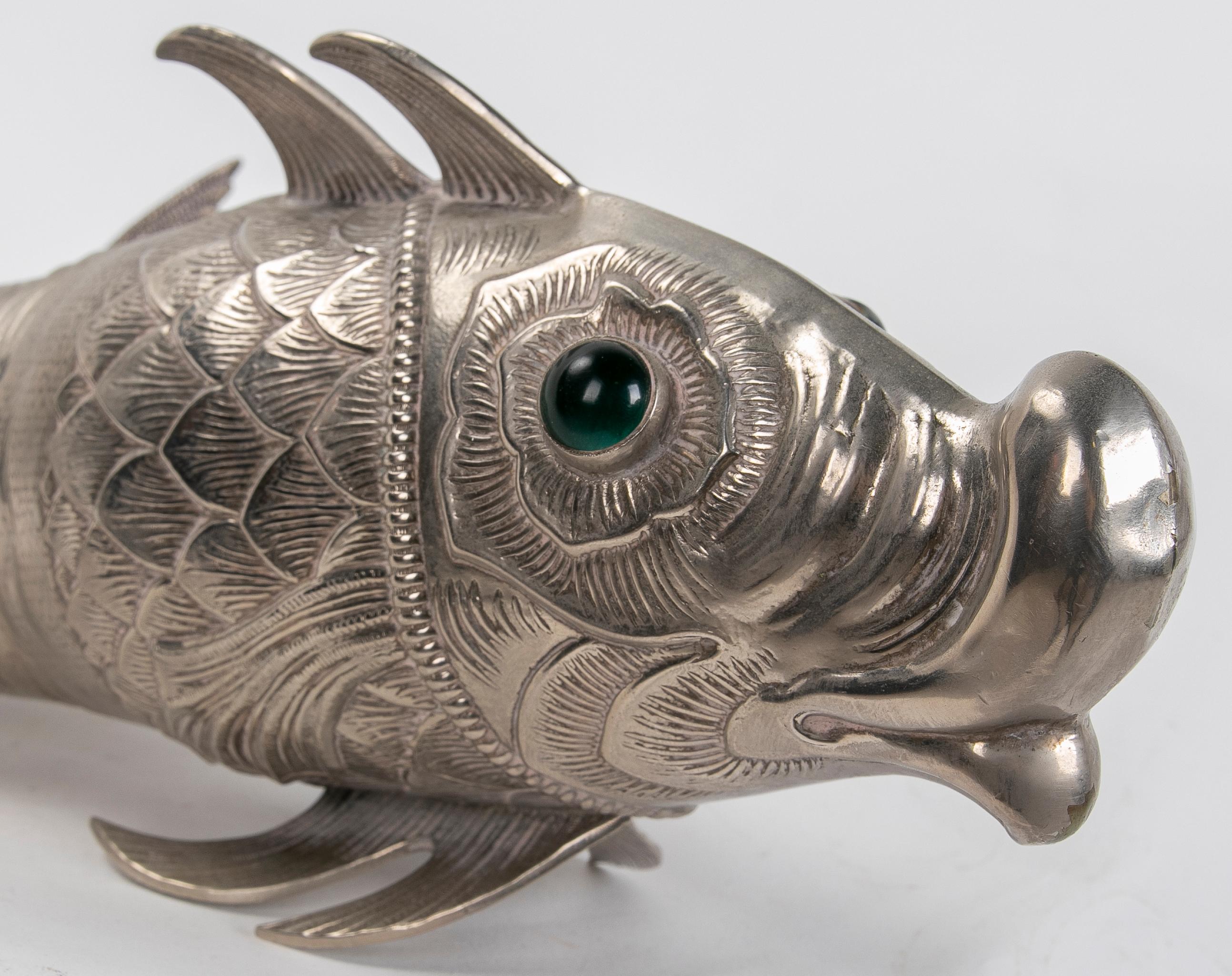 20th Century 1980s Articulated Silver Fish with Glass Eyes 