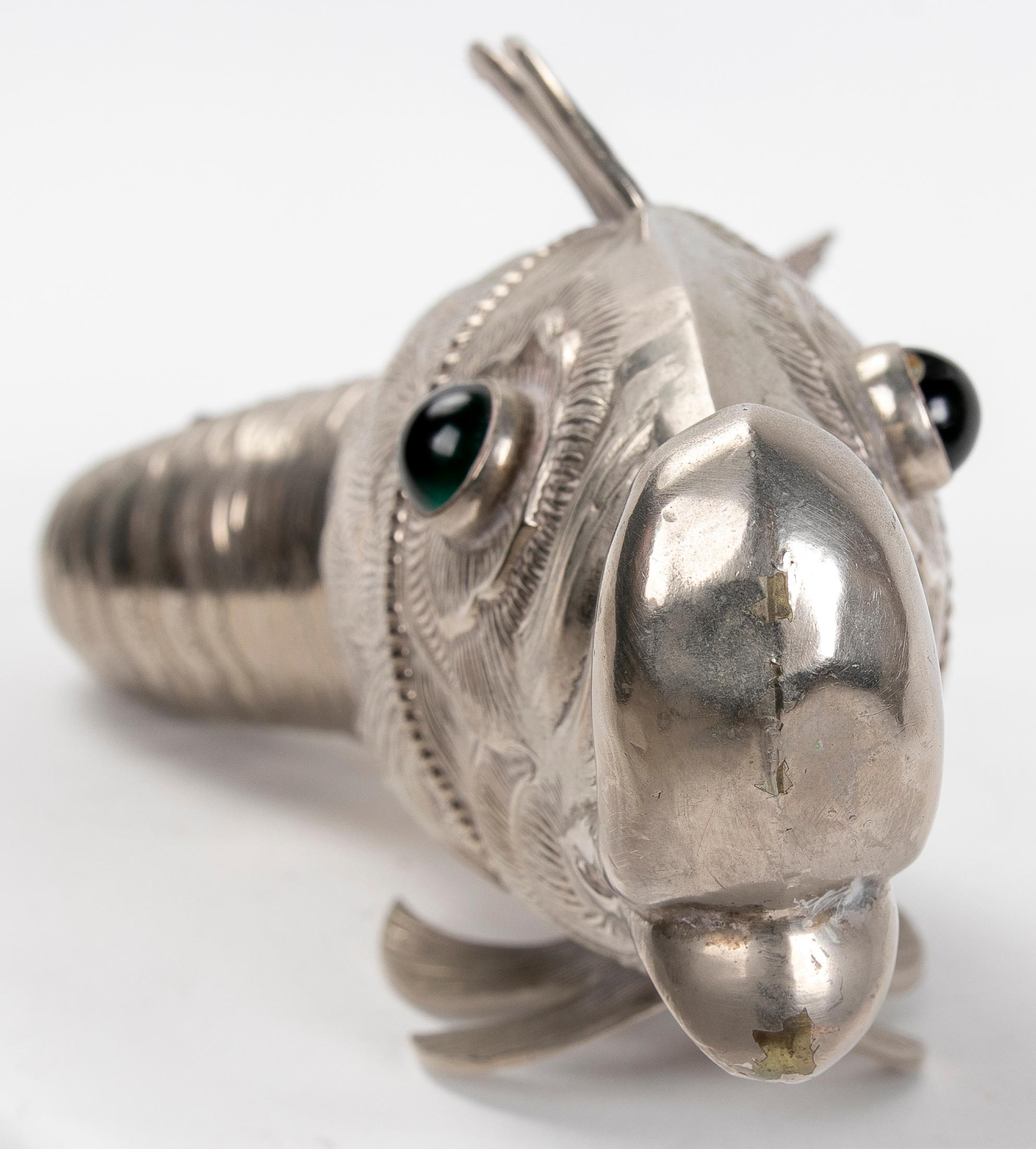 1980s Articulated Silver Fish with Glass Eyes  1