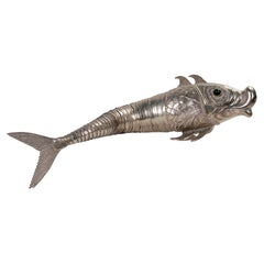 Retro 1980s Articulated Silver Fish with Glass Eyes 