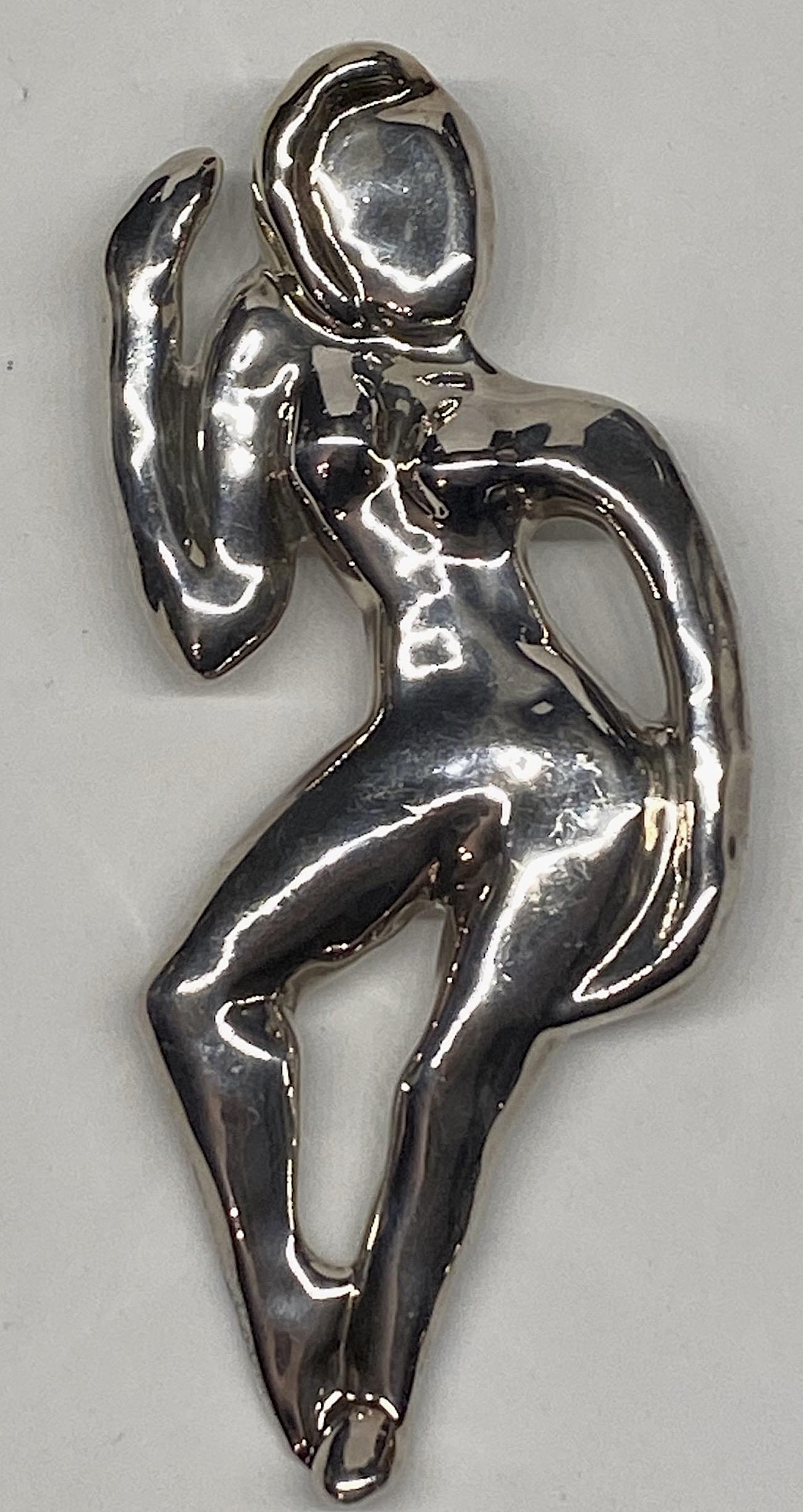 1980s Artist Made Abstract Sterling Woman Brooch In Good Condition In New York, NY