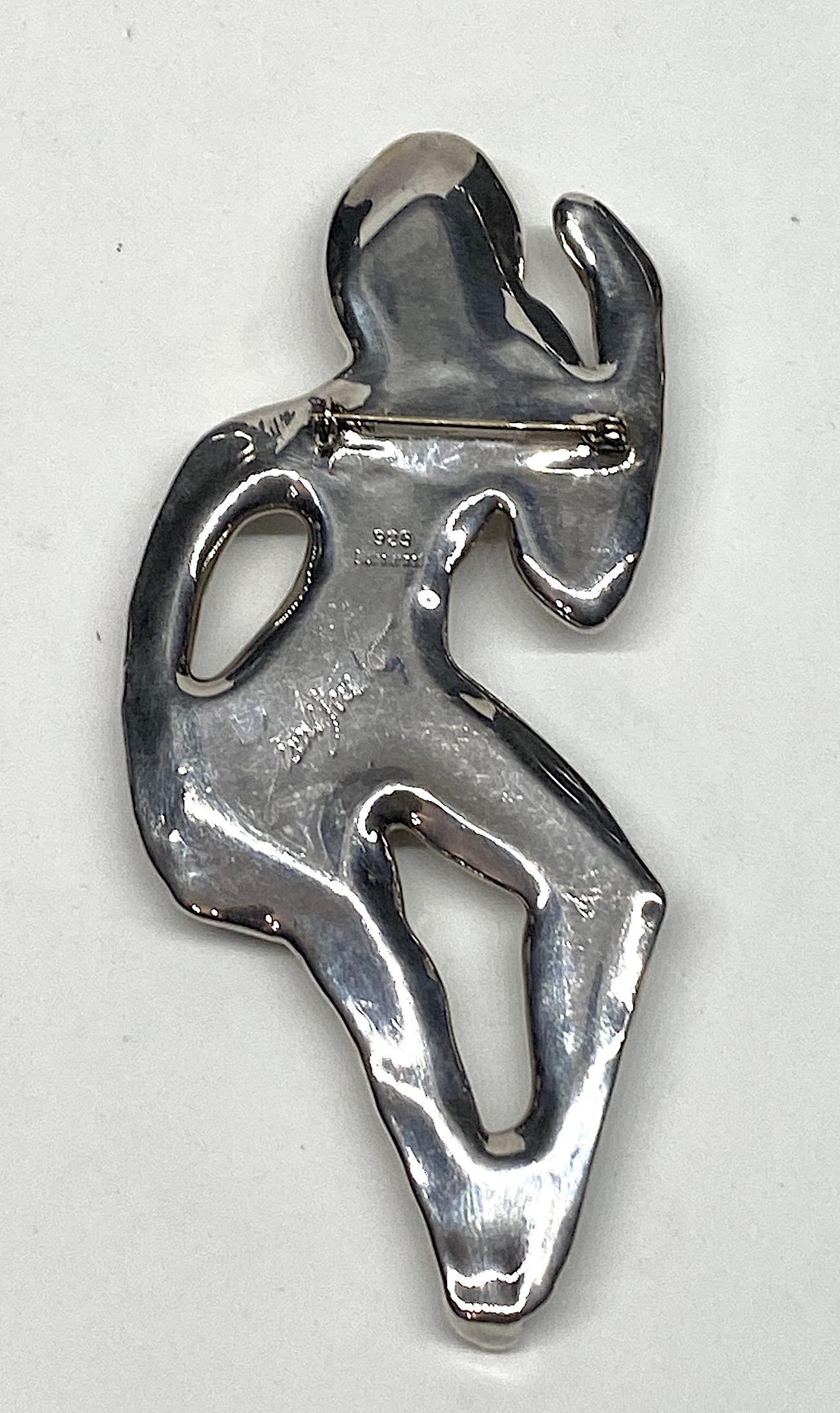 Women's or Men's 1980s Artist Made Abstract Sterling Woman Brooch