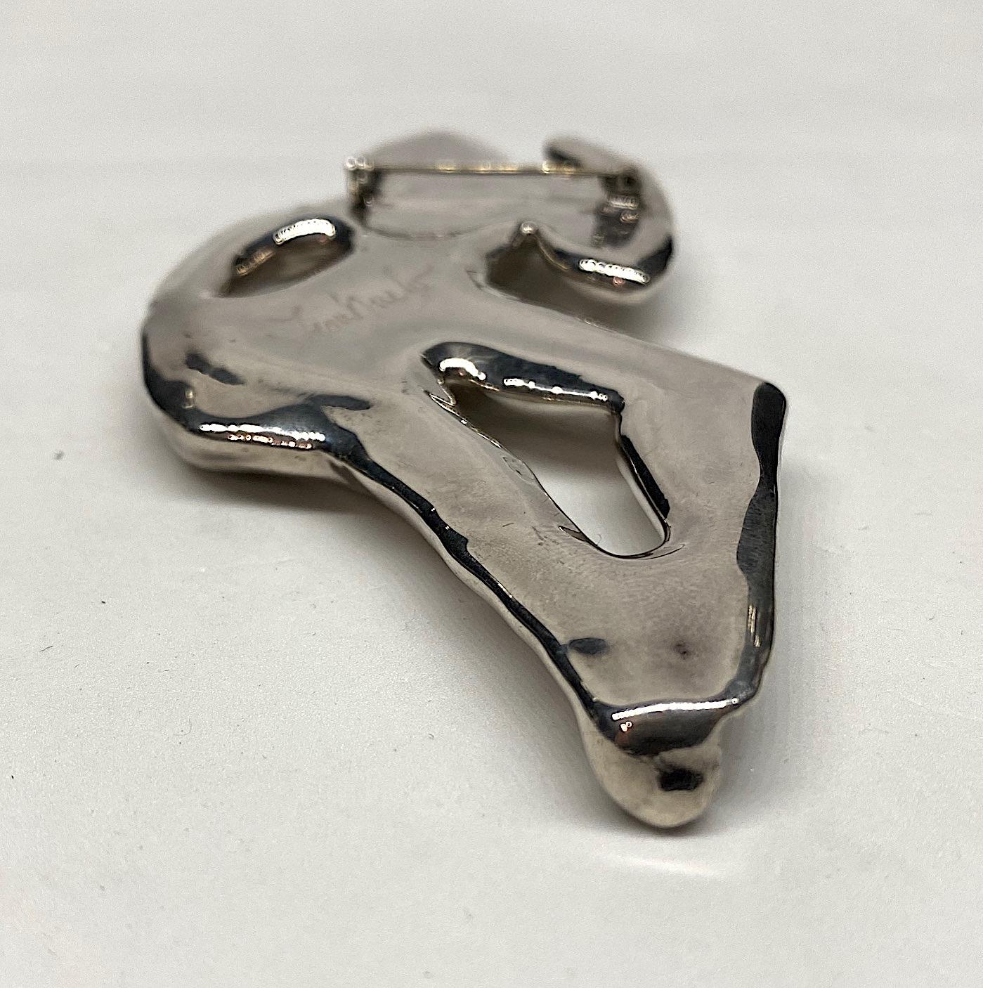 1980s Artist Made Abstract Sterling Woman Brooch 1
