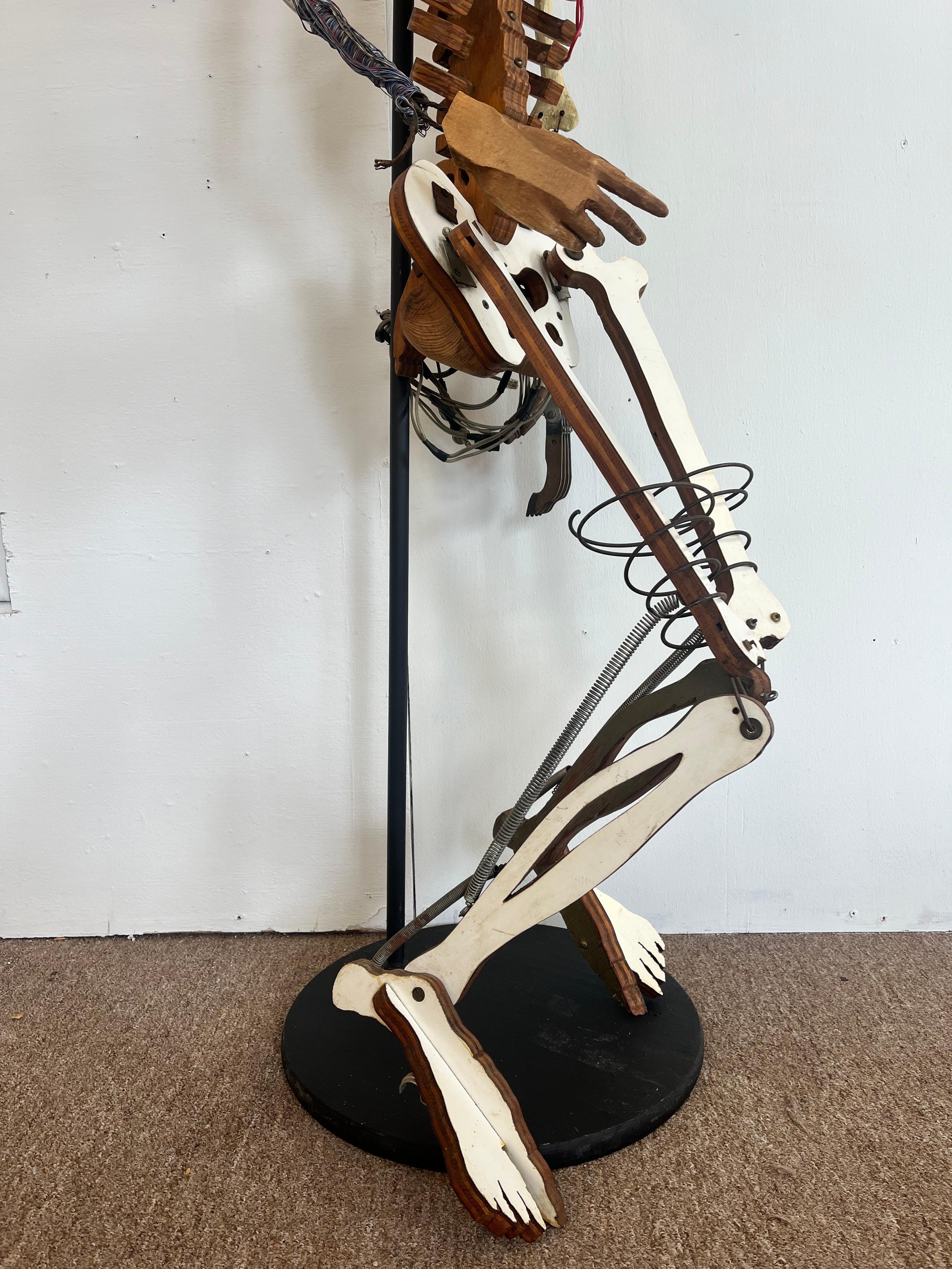 1980’s Artist Made Found Object Carved Wood and Electronic Sculptural Skeleton For Sale 6