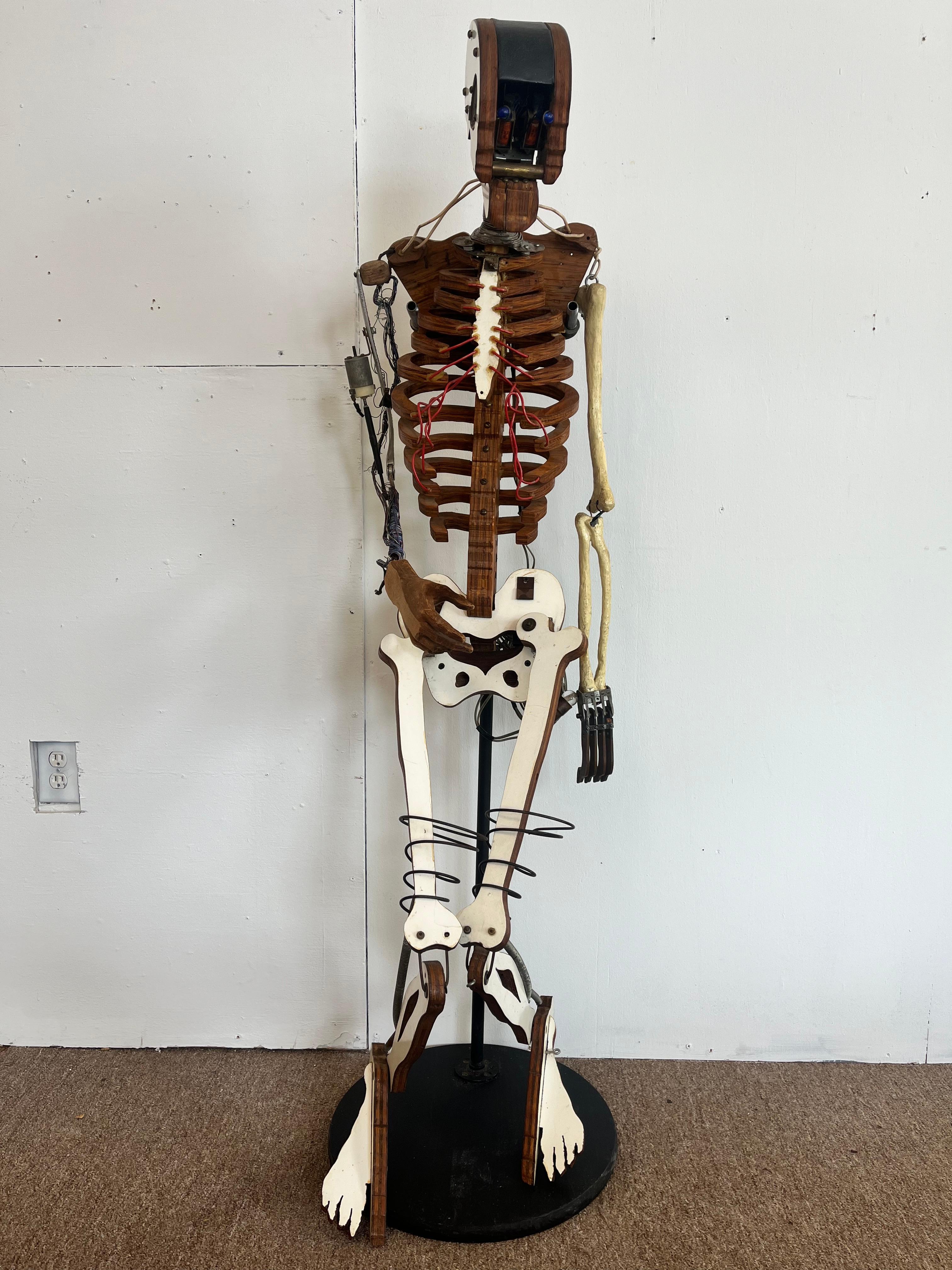 1980’s Artist Made Found Object Carved Wood and Electronic Sculptural Skeleton 7