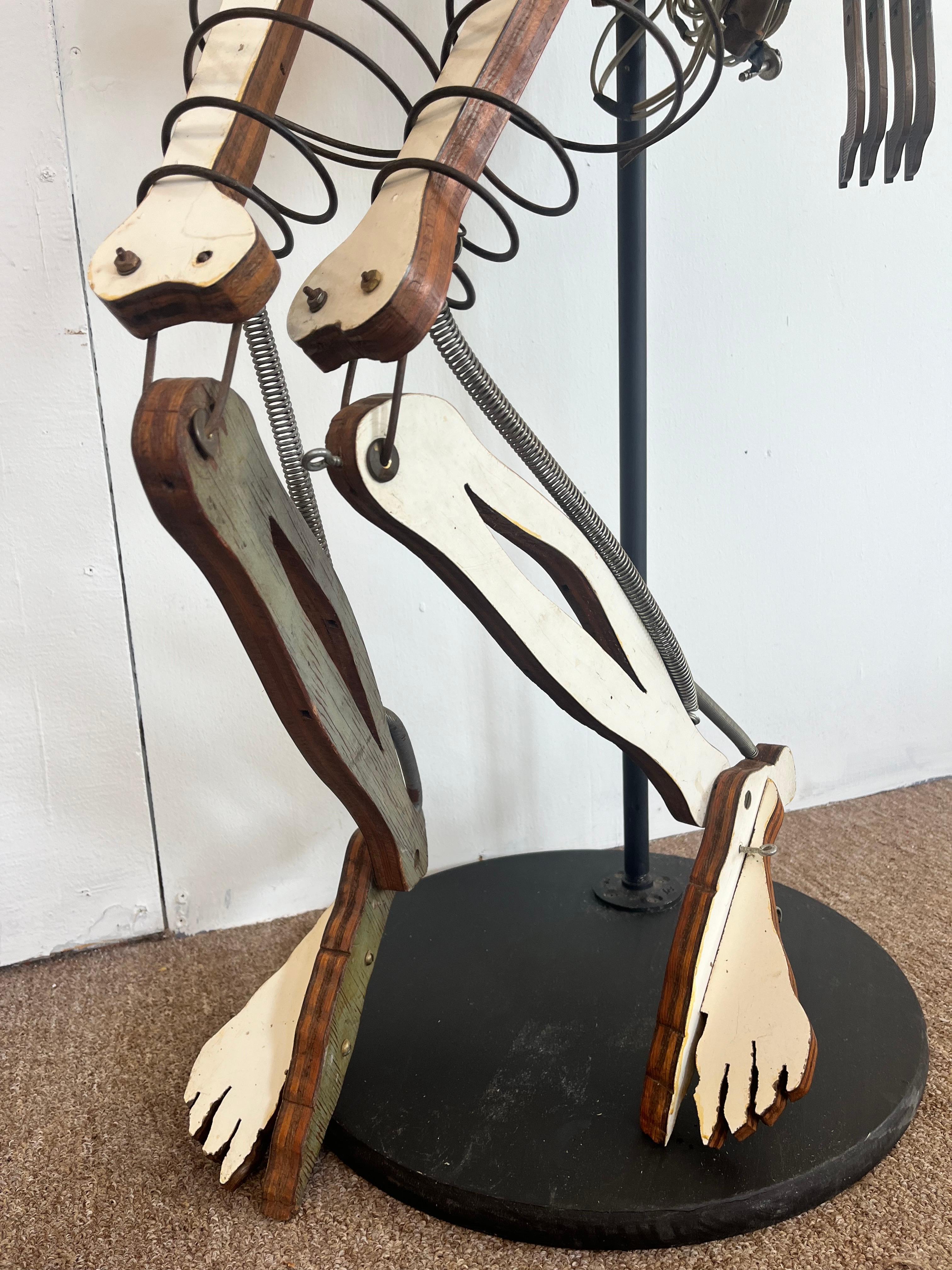 1980’s Artist Made Found Object Carved Wood and Electronic Sculptural Skeleton 8