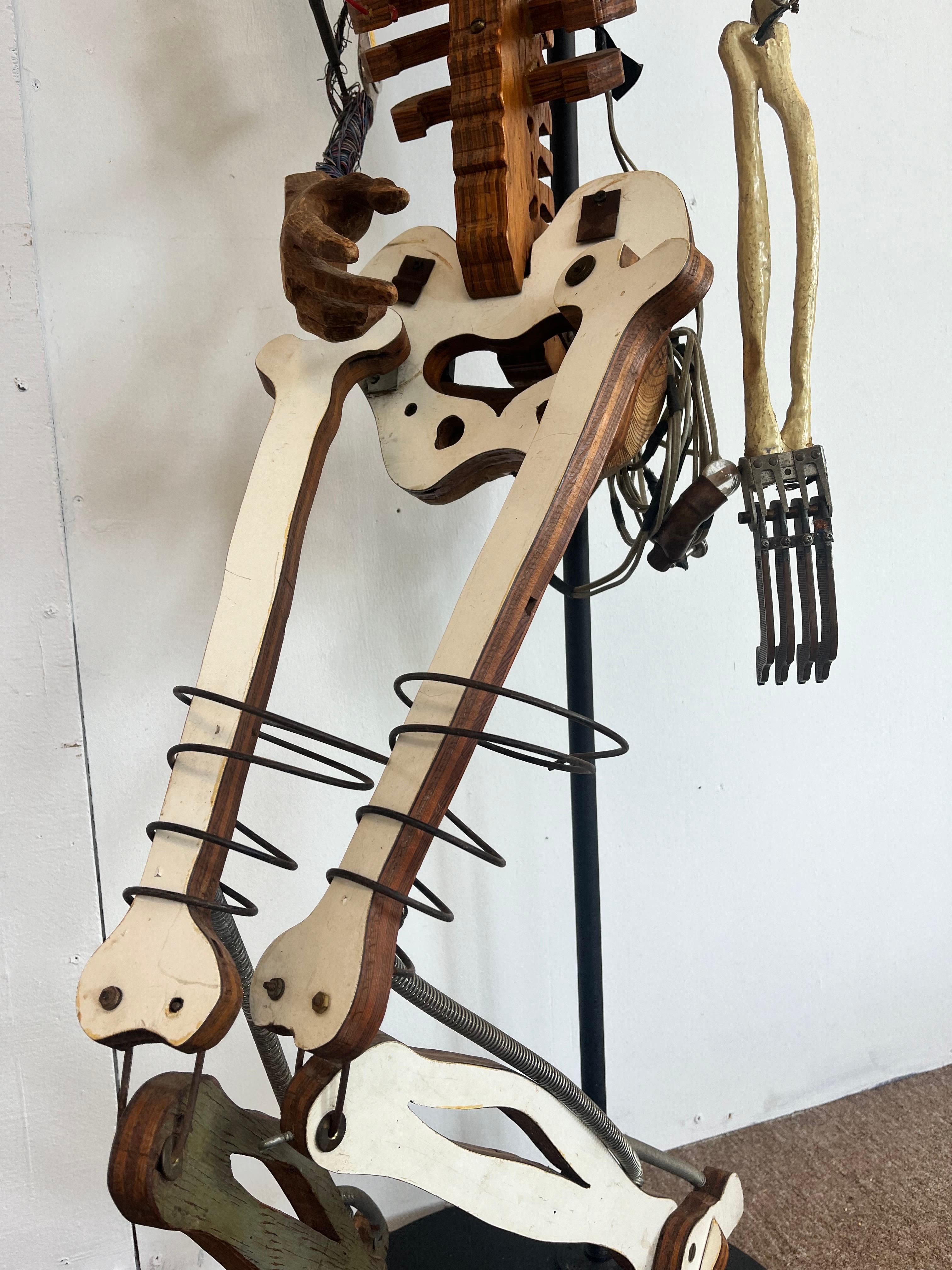 1980’s Artist Made Found Object Carved Wood and Electronic Sculptural Skeleton For Sale 10