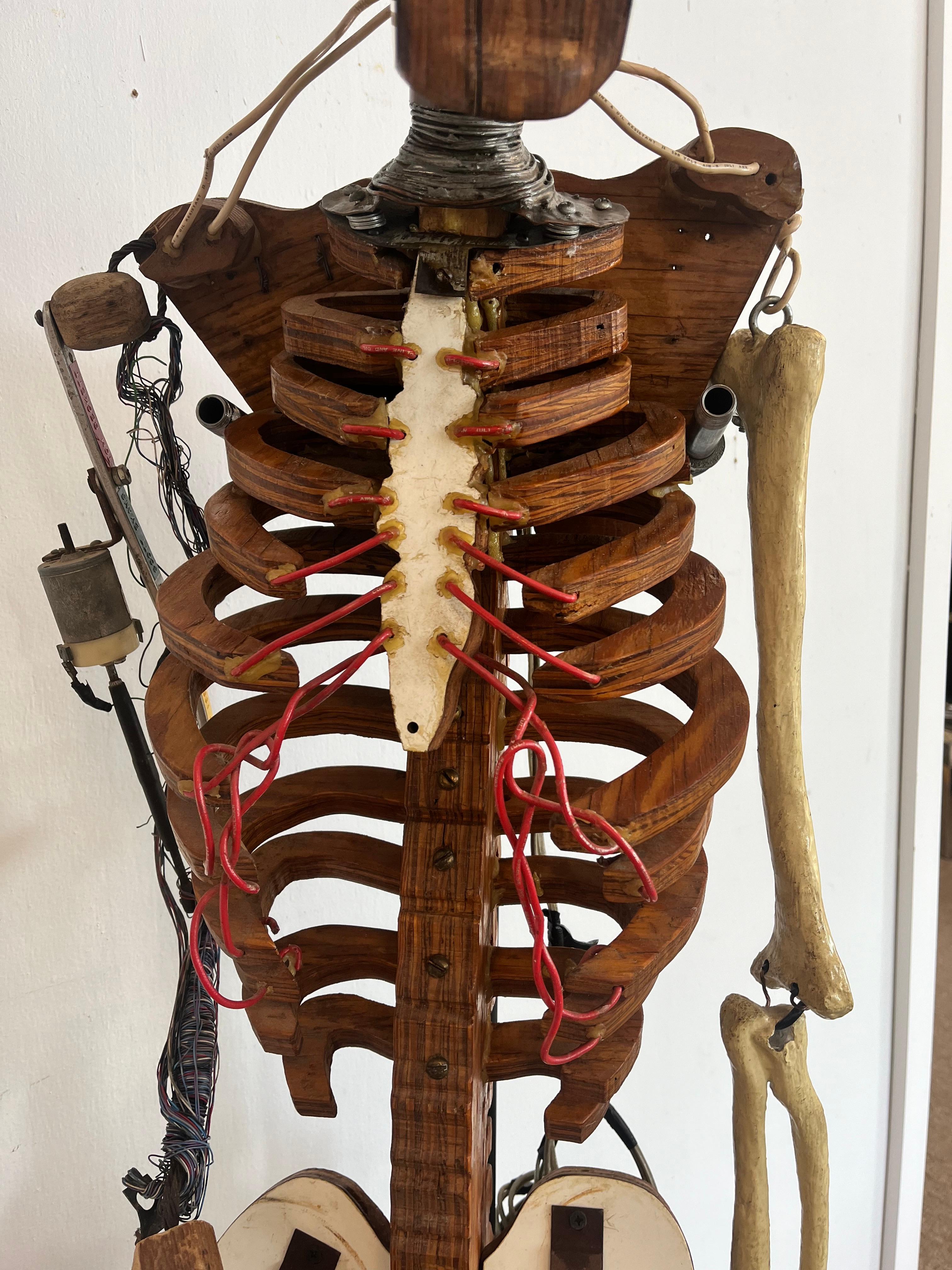 1980’s Artist Made Found Object Carved Wood and Electronic Sculptural Skeleton For Sale 13
