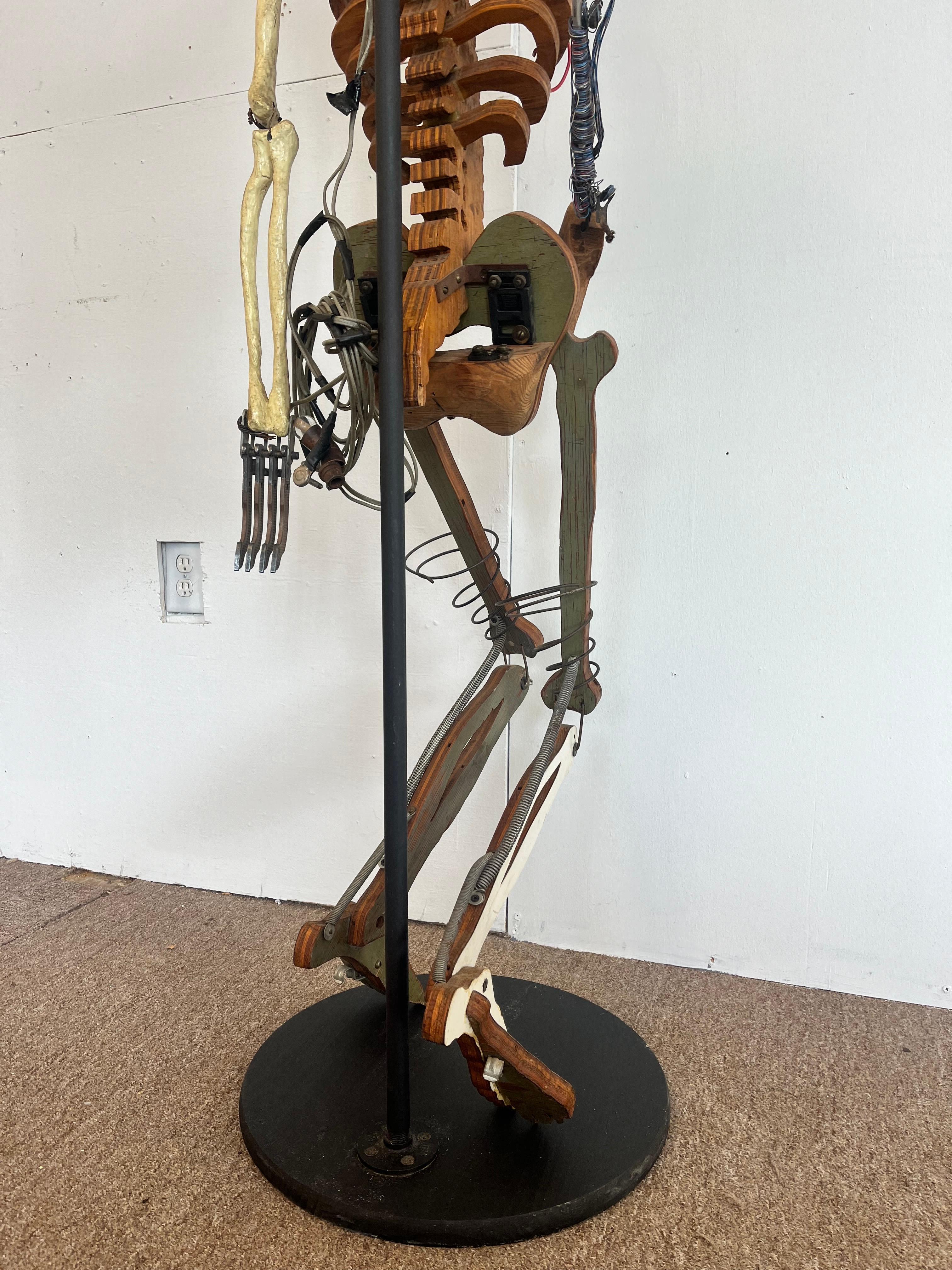 20th Century 1980’s Artist Made Found Object Carved Wood and Electronic Sculptural Skeleton