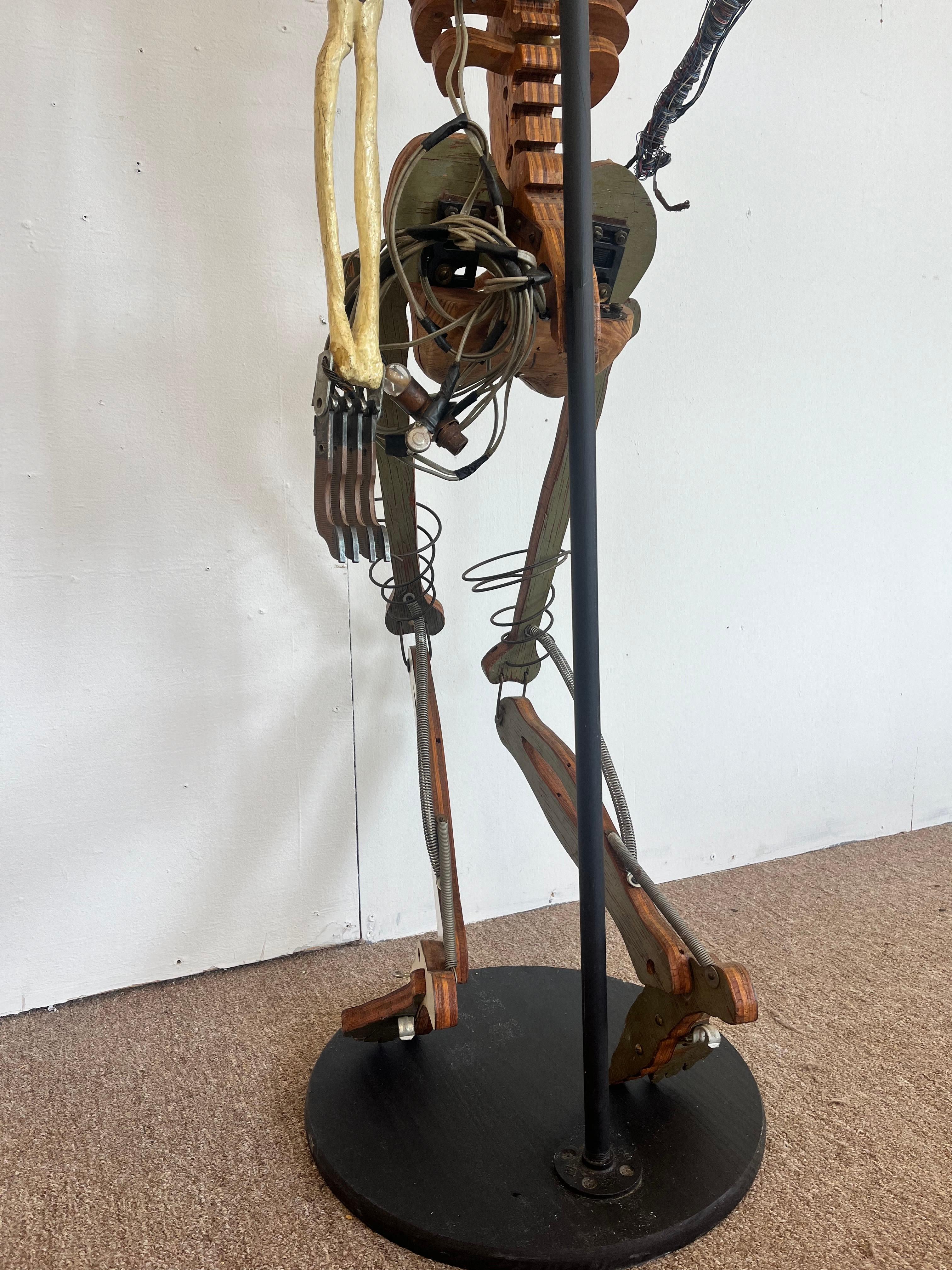 1980’s Artist Made Found Object Carved Wood and Electronic Sculptural Skeleton For Sale 1