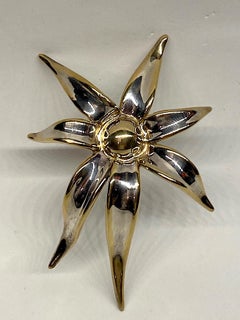 1980s Artist Made Large Sterling Flower Brooch