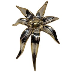 1980s Artist Made Large Sterling Flower Brooch