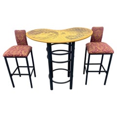 Juego de 3 sillas y mesa de comedor de barra de riñón artística de los años 80