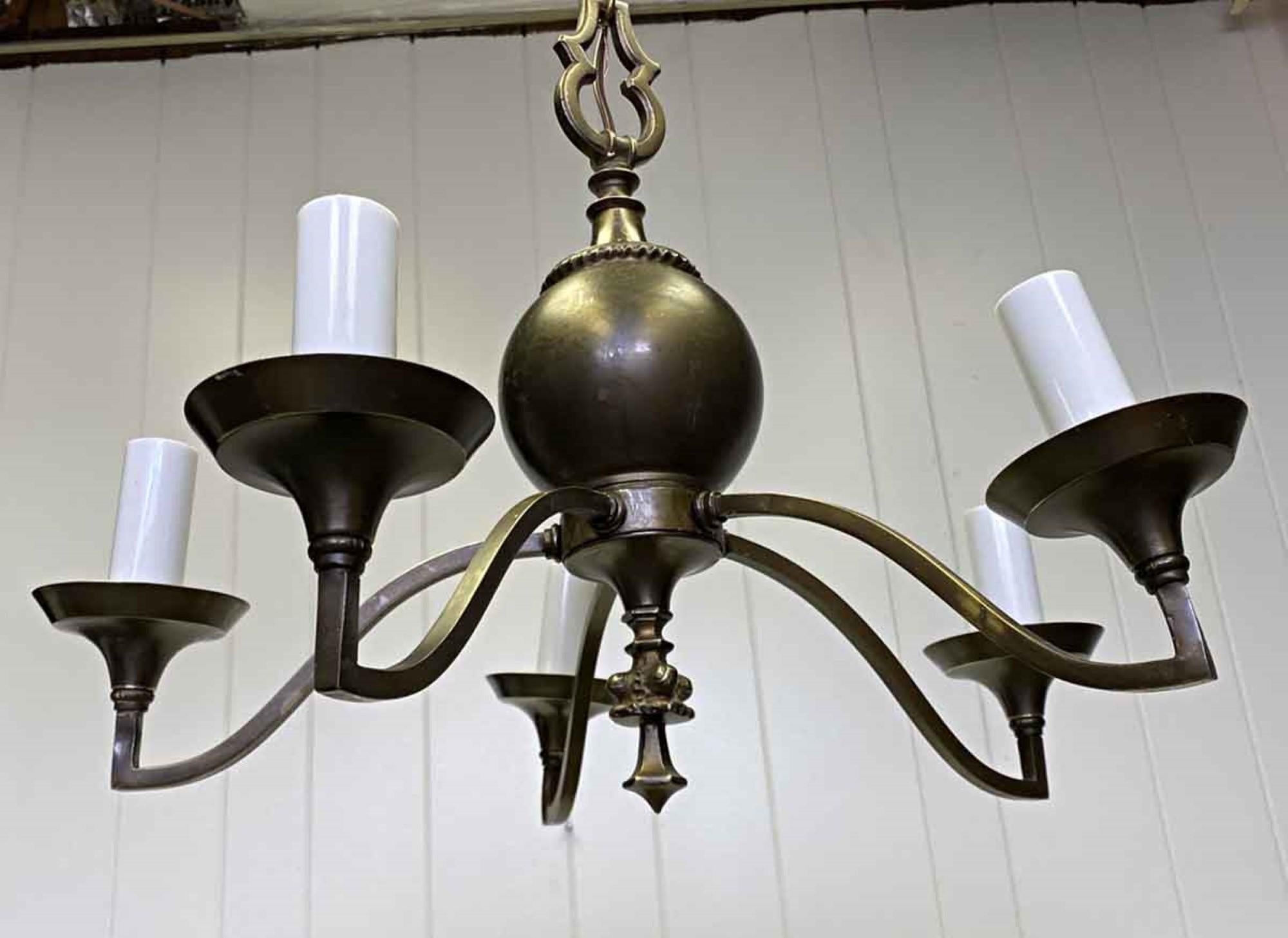 Arts and Crafts 1980s Arts & Crafts Style 5-Arm Satin Brass Chandelier, Quantity Available