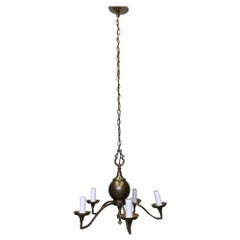 1980s Arts & Crafts Style 5-Arm Satin Brass Chandelier, Quantity Available