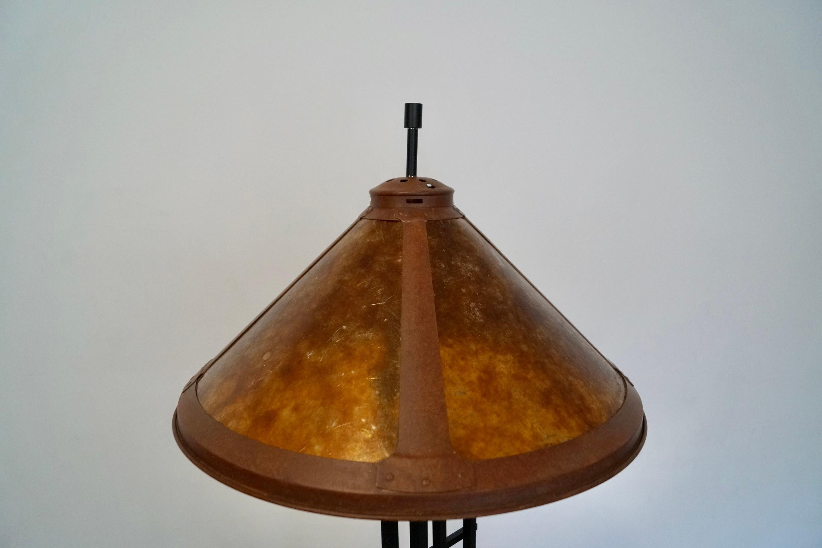 1980's Arts & Crafts Style Metal & Fiberglass Shade Floor Lamp For Sale 4