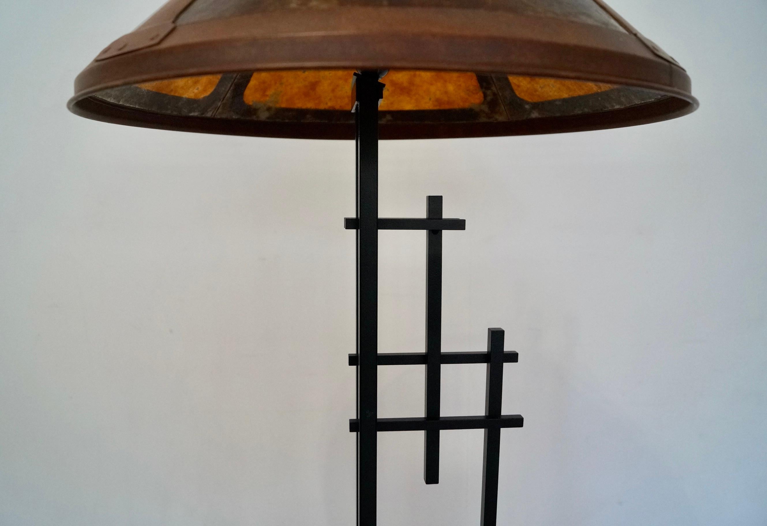 1980's Arts & Crafts Style Metal & Fiberglass Shade Floor Lamp For Sale 7