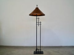 1980's Arts & Crafts Style Metal & Fiberglass Shade Floor Lamp