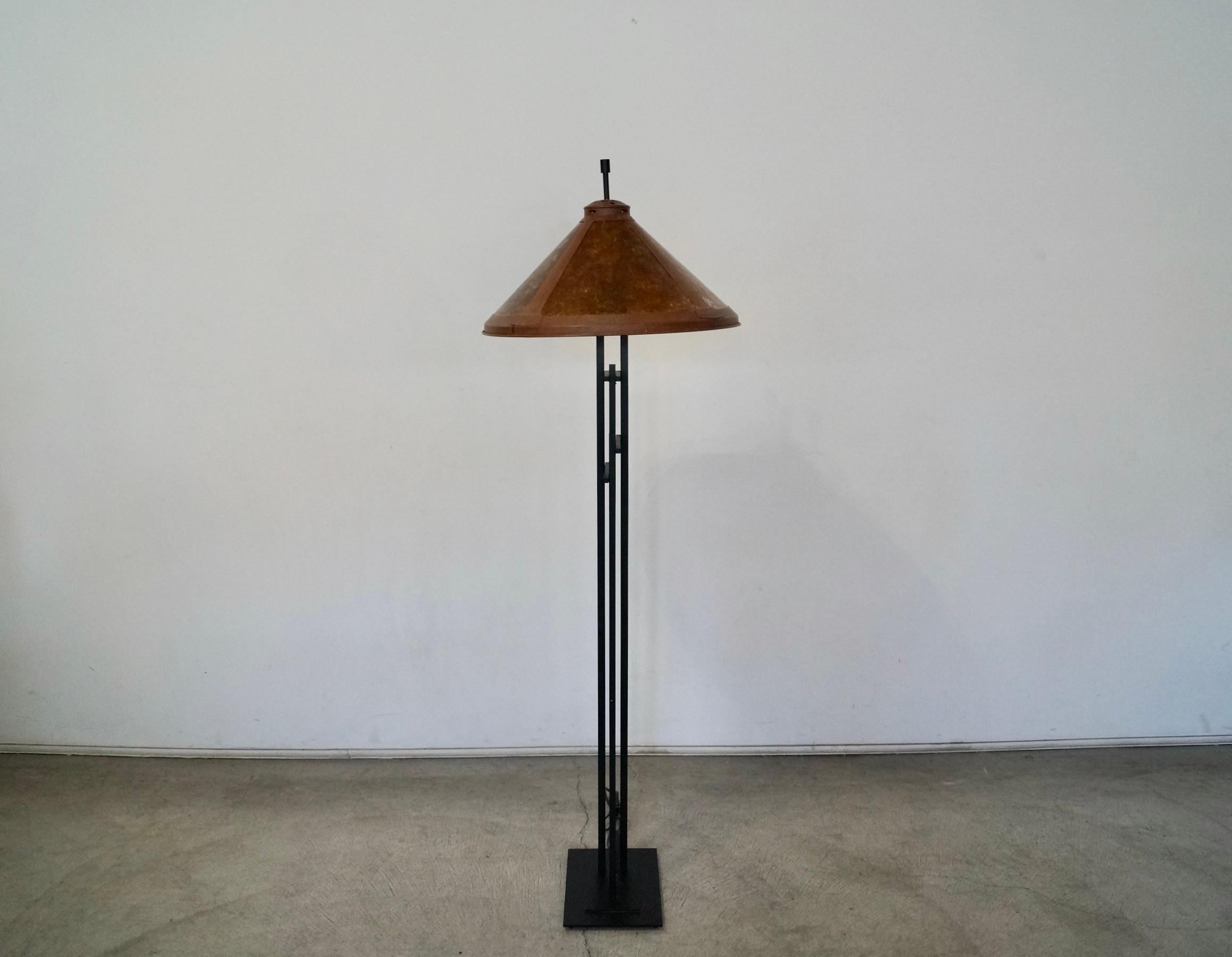 1980's Arts & Crafts Style Metal & Fiberglass Shade Floor Lamp For Sale 1